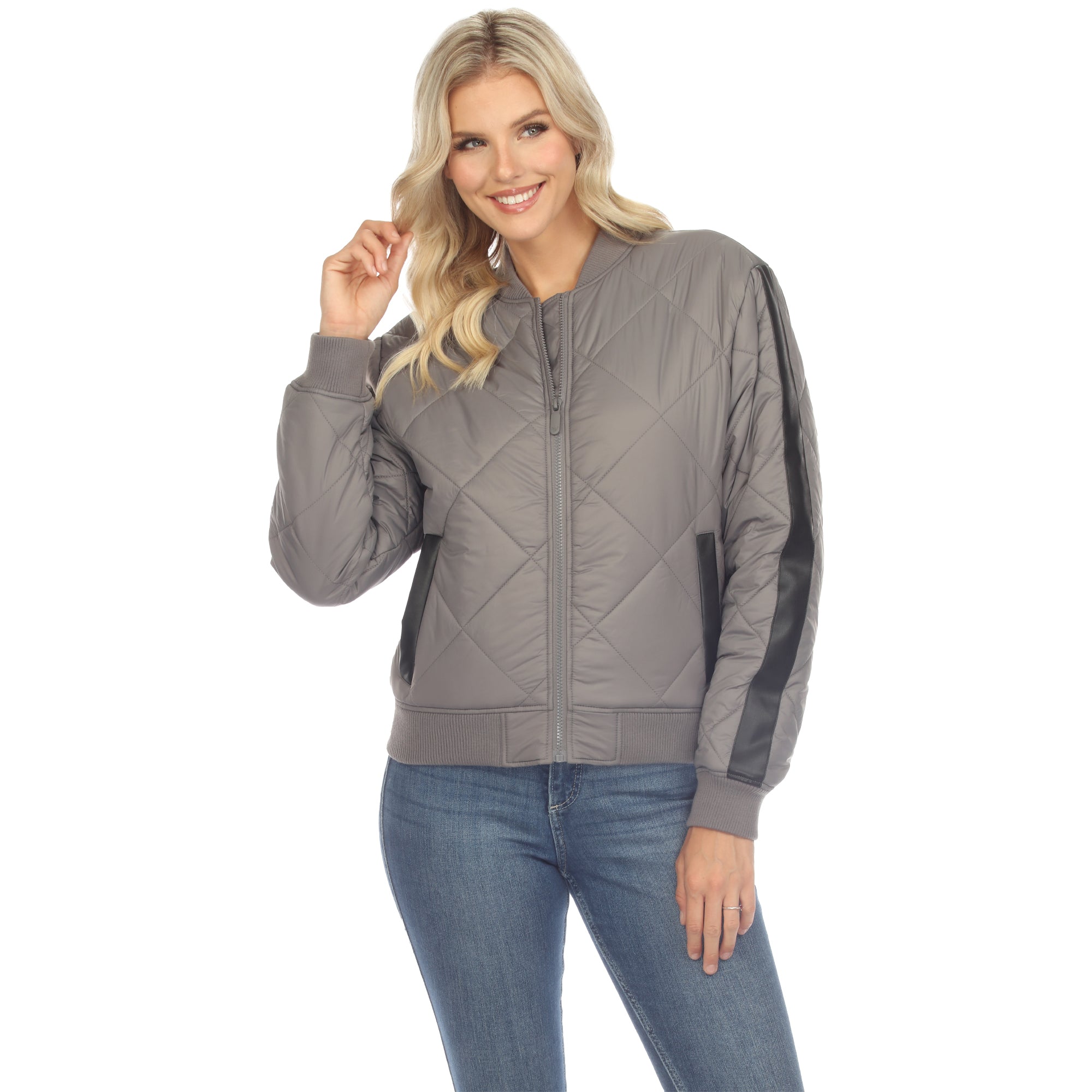 White Mark Women's  Lightweight Diamond Quilted Puffer Bomber Jacket