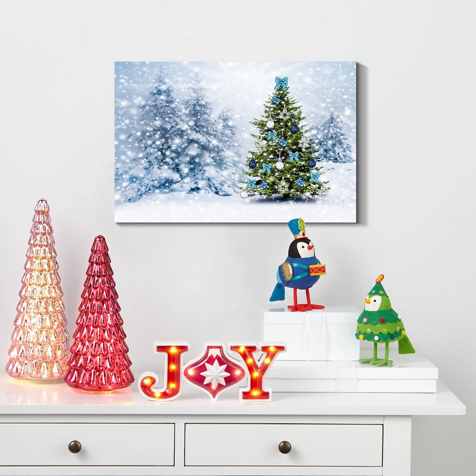 Framed Canvas Wall Decor, Christmas Setting