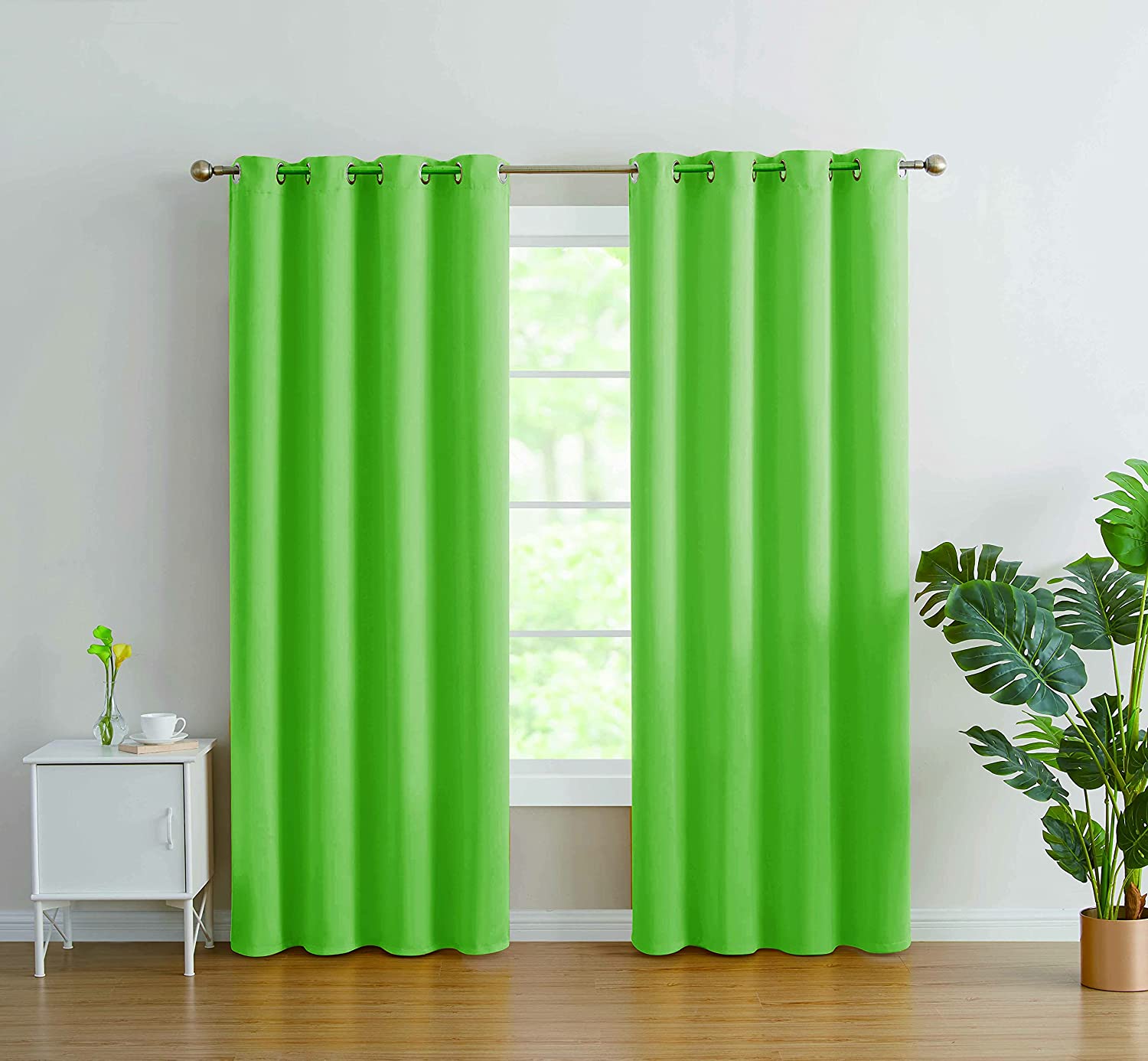 Solid Grommet Faux Silk Window Curtain Drapes - Set of 2