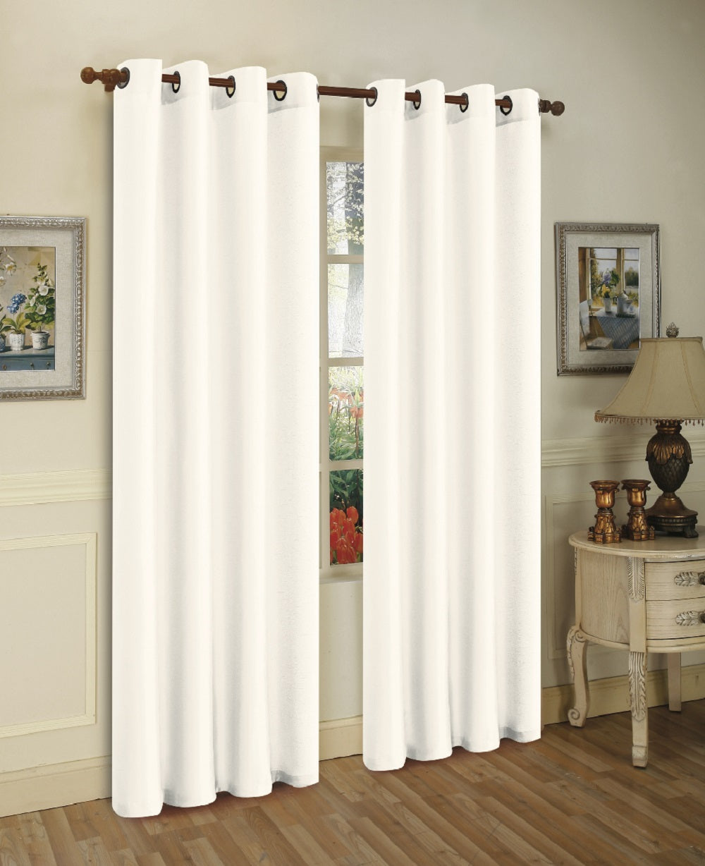 Solid Grommet Faux Silk Window Curtain Drapes - Set of 2