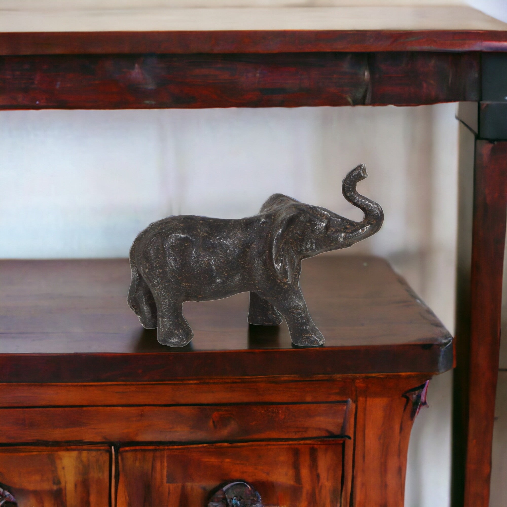 Gray Rustic Cast Iron Elephant Hand Painted Sculpture - Tuesday Morning