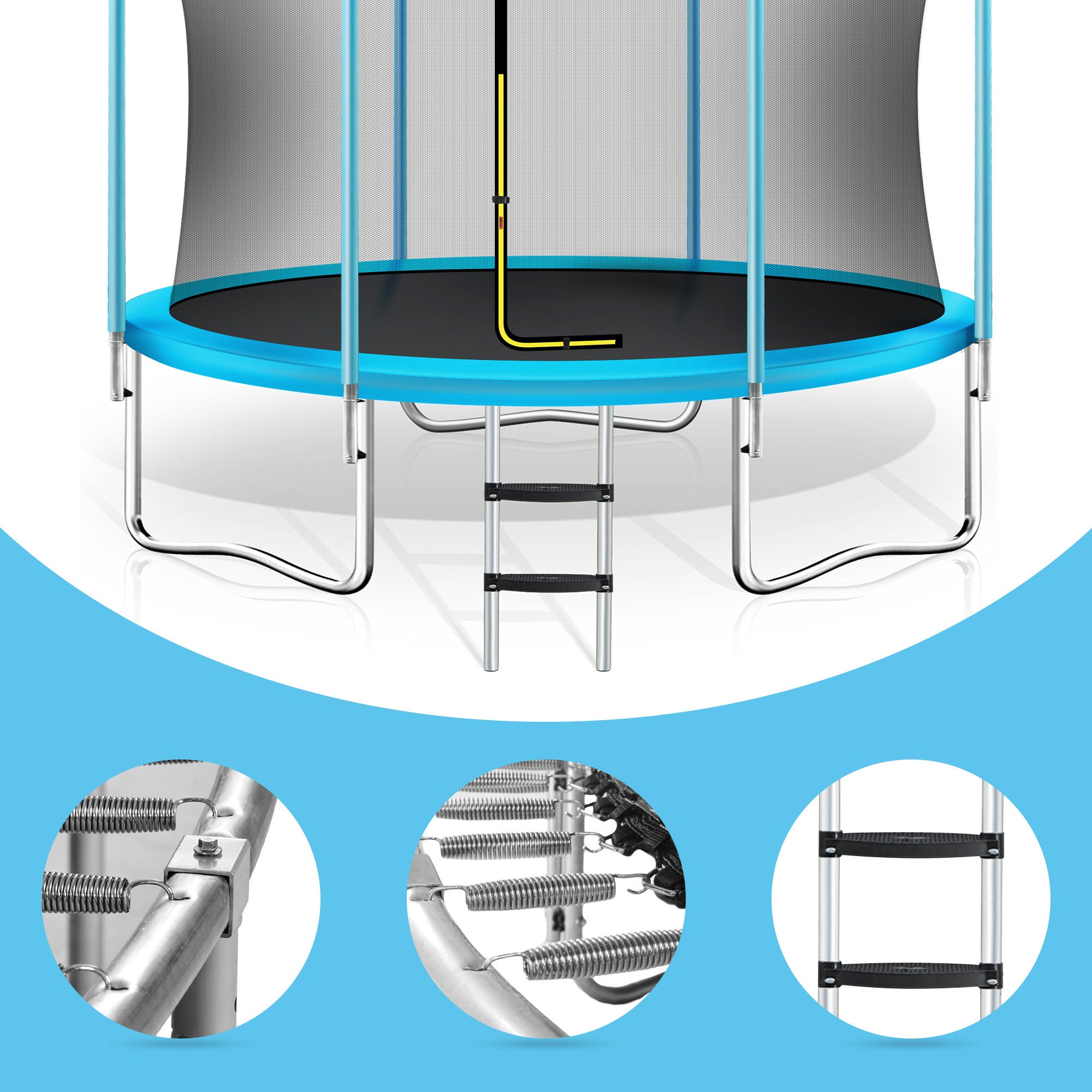 8FT Trampoline with Safety Enclosure Net, Basketball Hoop and Ladder, Easy Assembly Round Outdoor Recreational Trampoline - Tuesday Morning - Swing Sets & Trampolines