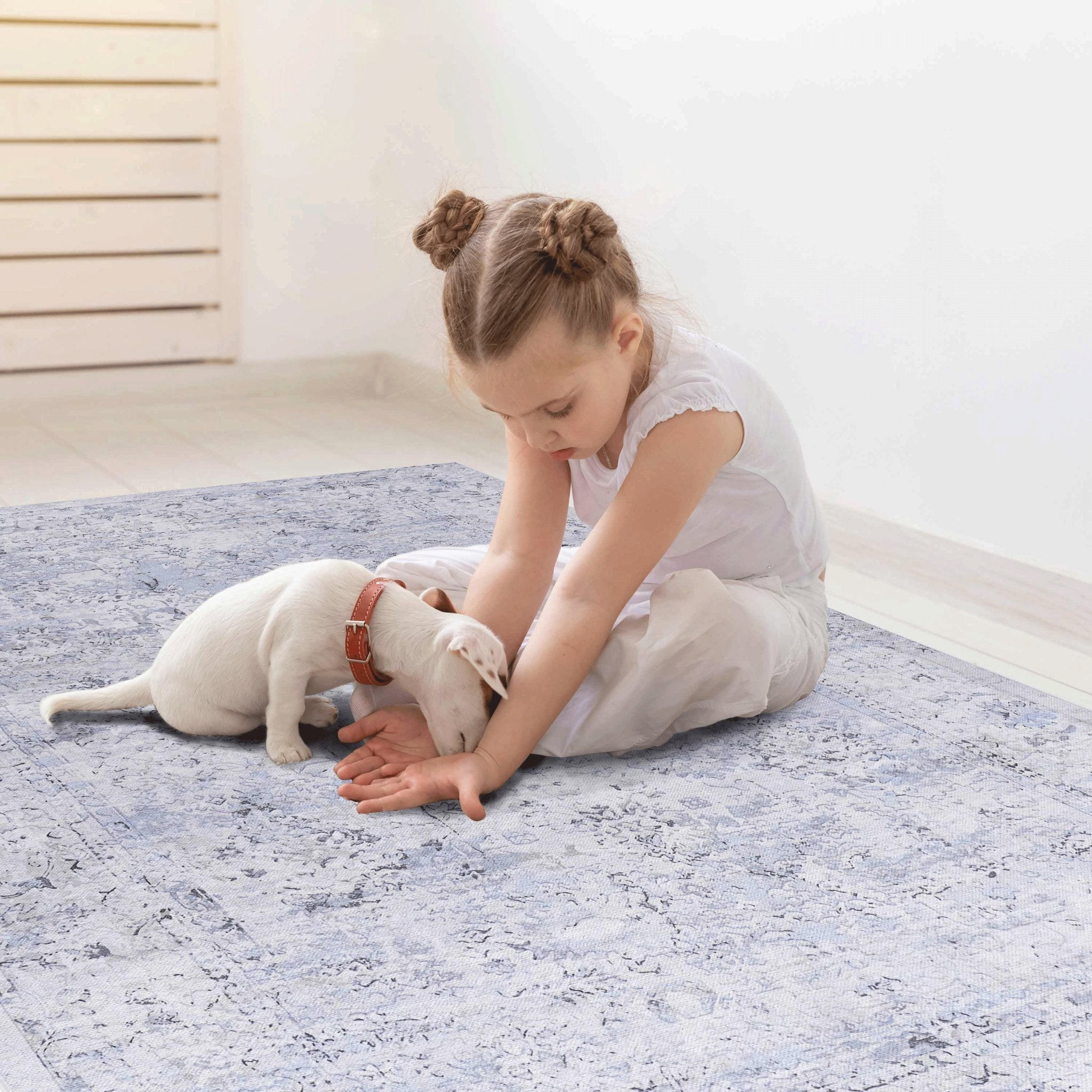 8x10 Area Rug, Washable Rug, Low - Pile, Non - Slip, Non - Shedding, Foldable, Kid & Pet Friendly - Area Rugs for living room, bedroom, kitchen, dining room rug - Perfect Gifts, (Blue+Cream, 8' x 10') - Tuesday Morning - Area Rugs