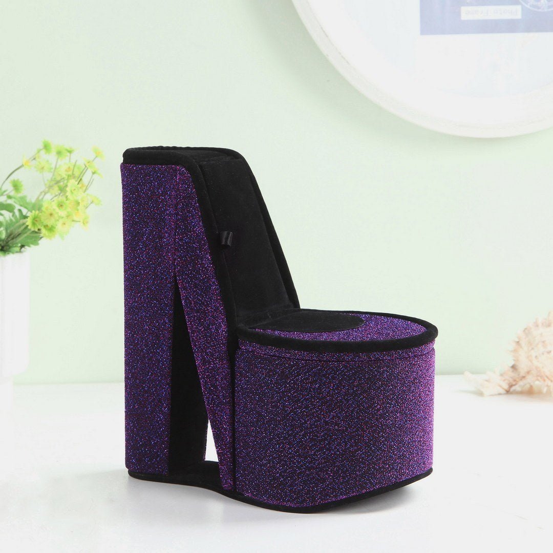 9 Tall Display Jewelry Box with Hidden Storage, High Heel Shoe Design, Purple Velvet - Tuesday Morning - Jewelry Boxes & Organizers