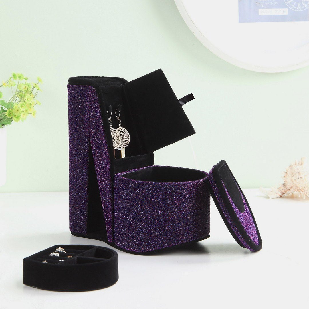 9 Tall Display Jewelry Box with Hidden Storage, High Heel Shoe Design, Purple Velvet - Tuesday Morning - Jewelry Boxes & Organizers