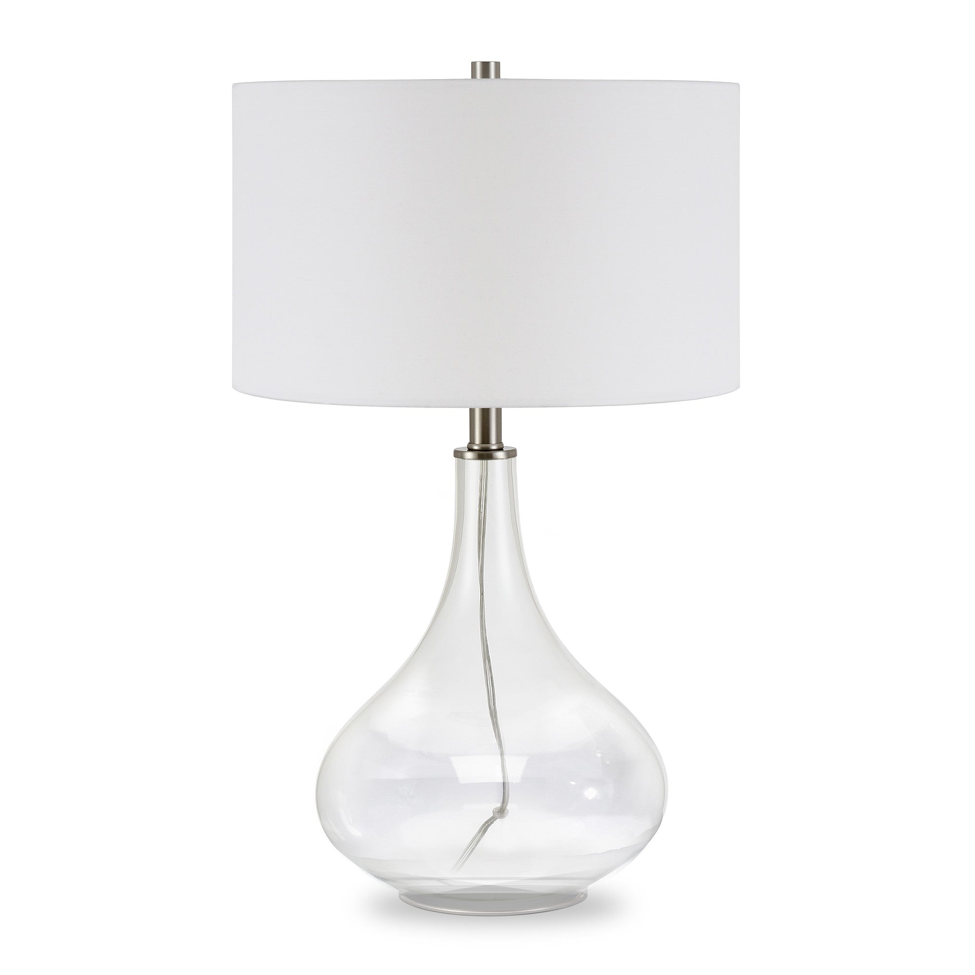 Glass Table Lamp With White Drum Shade