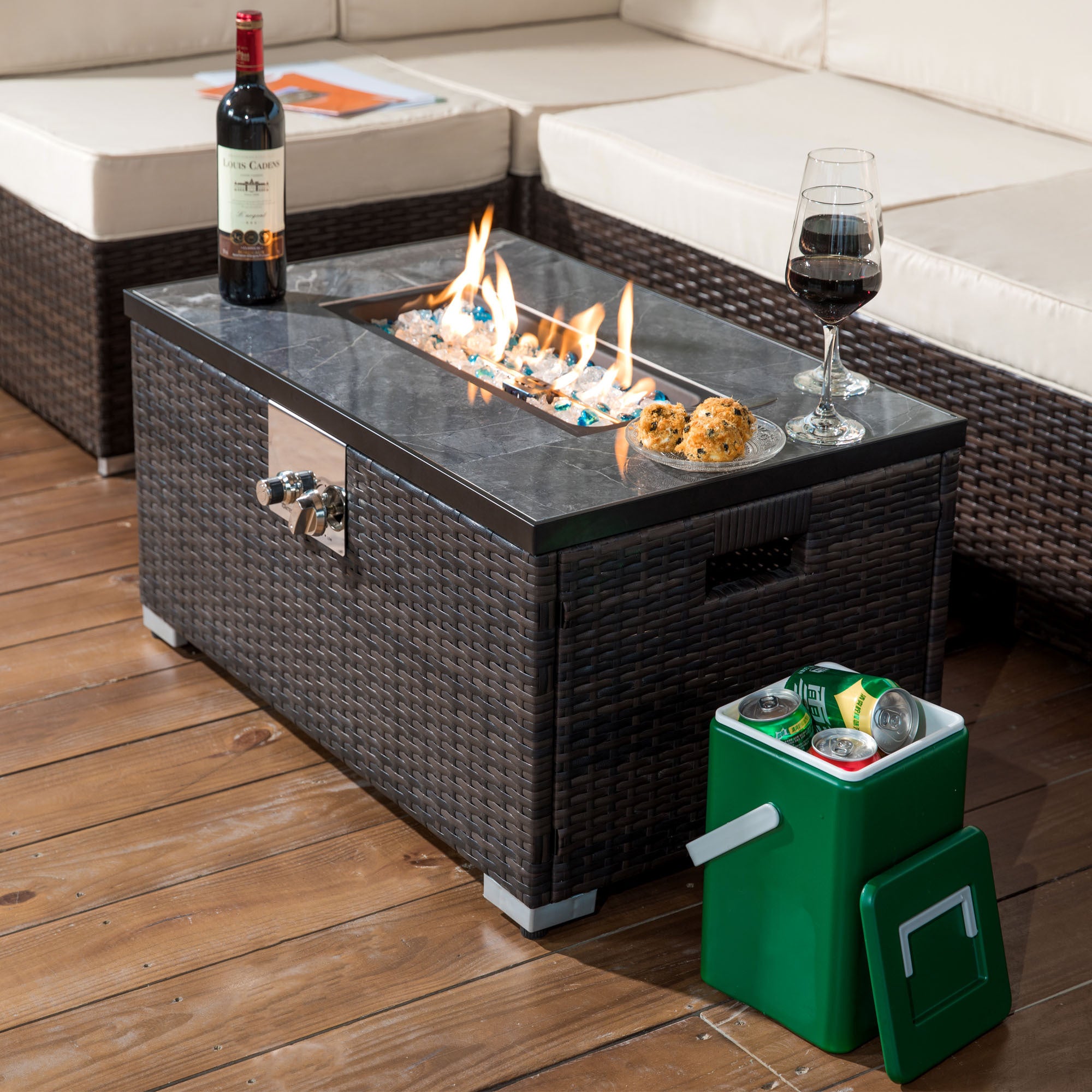 Outdoor Fire Table Propane Fire Pit Rattan gas fire table, gas fire ...