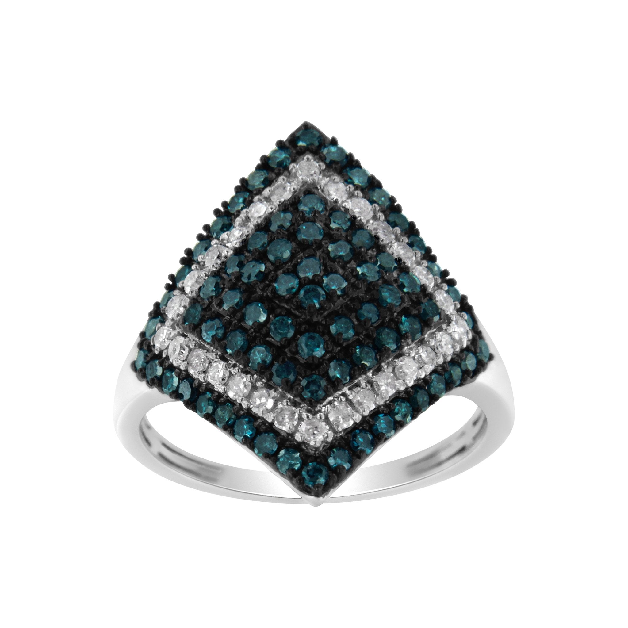 .925 Sterling Silver 1 cttw White and Treated Blue Diamond Rhombus Cocktail Ring (Blue, I3) - Tuesday Morning - Rings