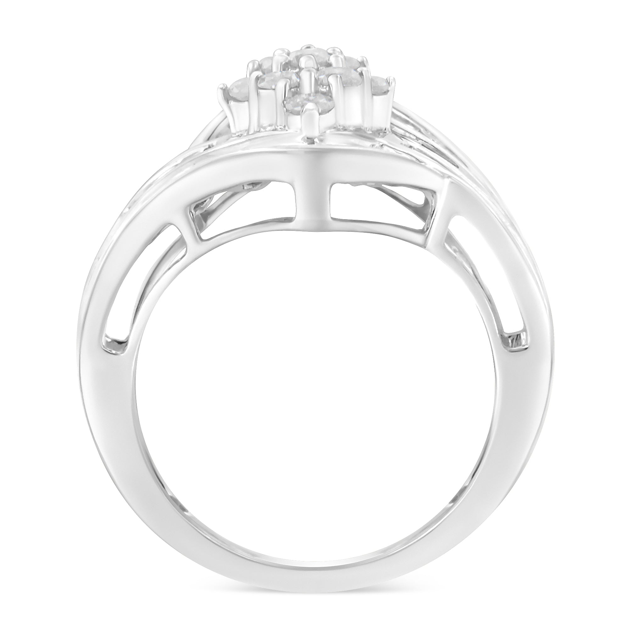 .925 Sterling Silver 1.0 Cttw Round & Baguette Cut Diamond Bypass Faux - Wrap Cluster Engagement or Cocktail Ring (I - J Color, I2 - I3 Clarity) - Tuesday Morning - Engagement Rings