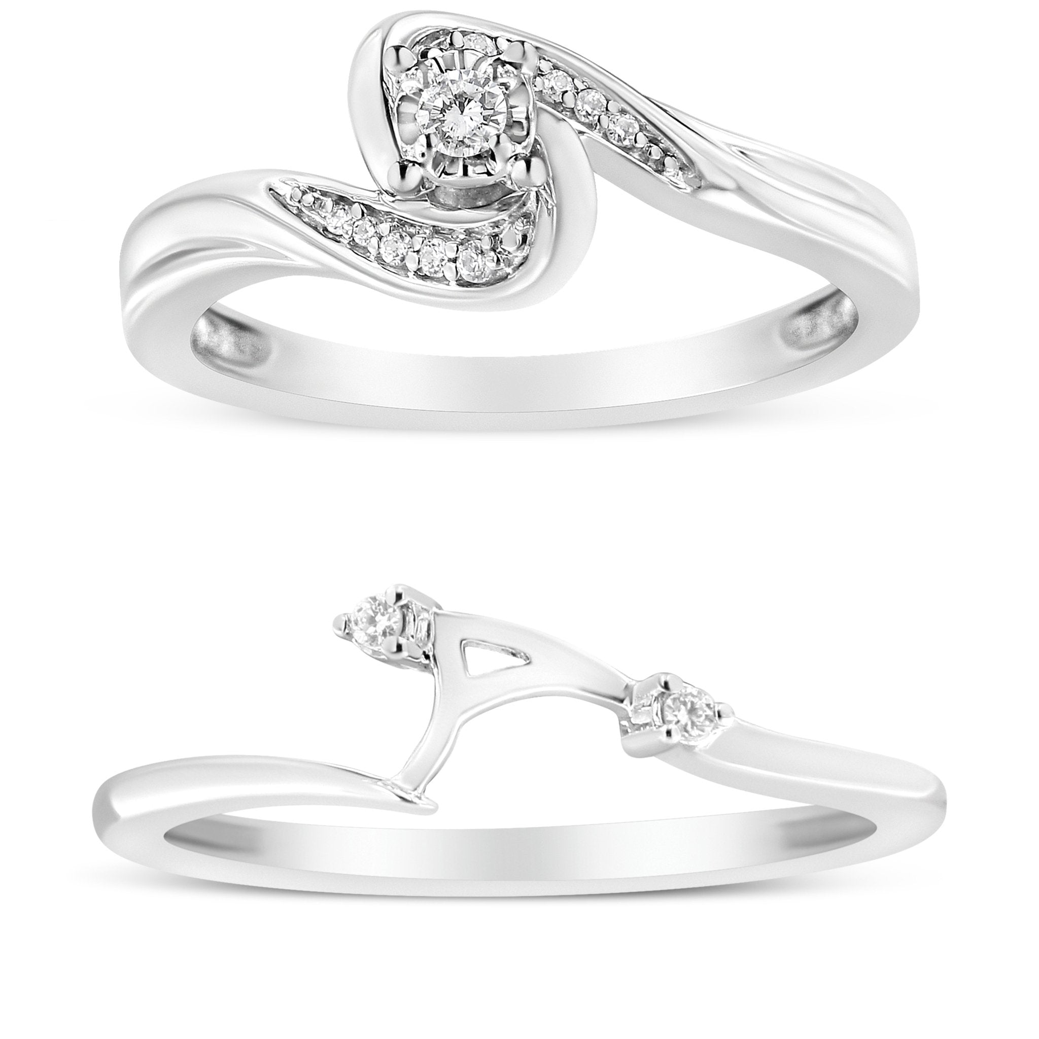 .925 Sterling Silver 1/10 Cttw Diamond Swirl and Bypass Bridal Set Ring and Band (I - J Color, I3 Clarity) - Tuesday Morning - Rings