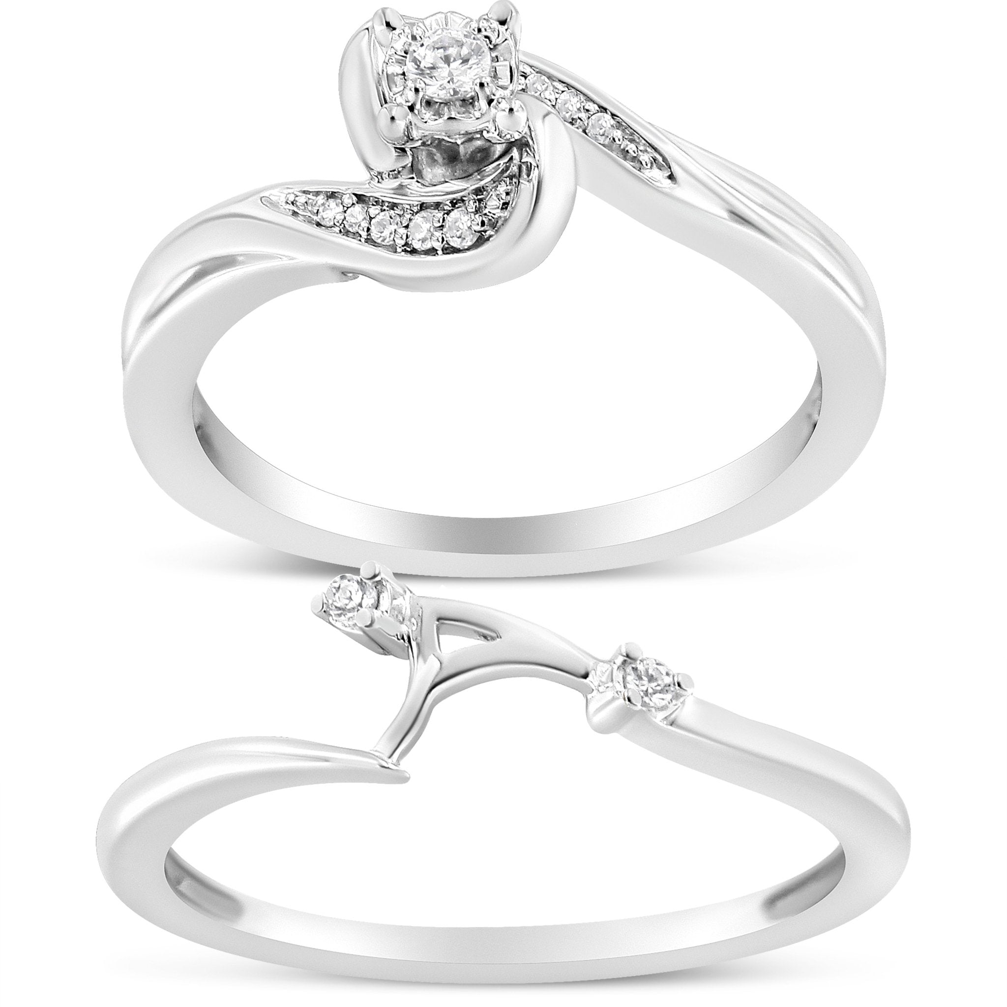 .925 Sterling Silver 1/10 Cttw Diamond Swirl and Bypass Bridal Set Ring and Band (I - J Color, I3 Clarity) - Tuesday Morning - Rings