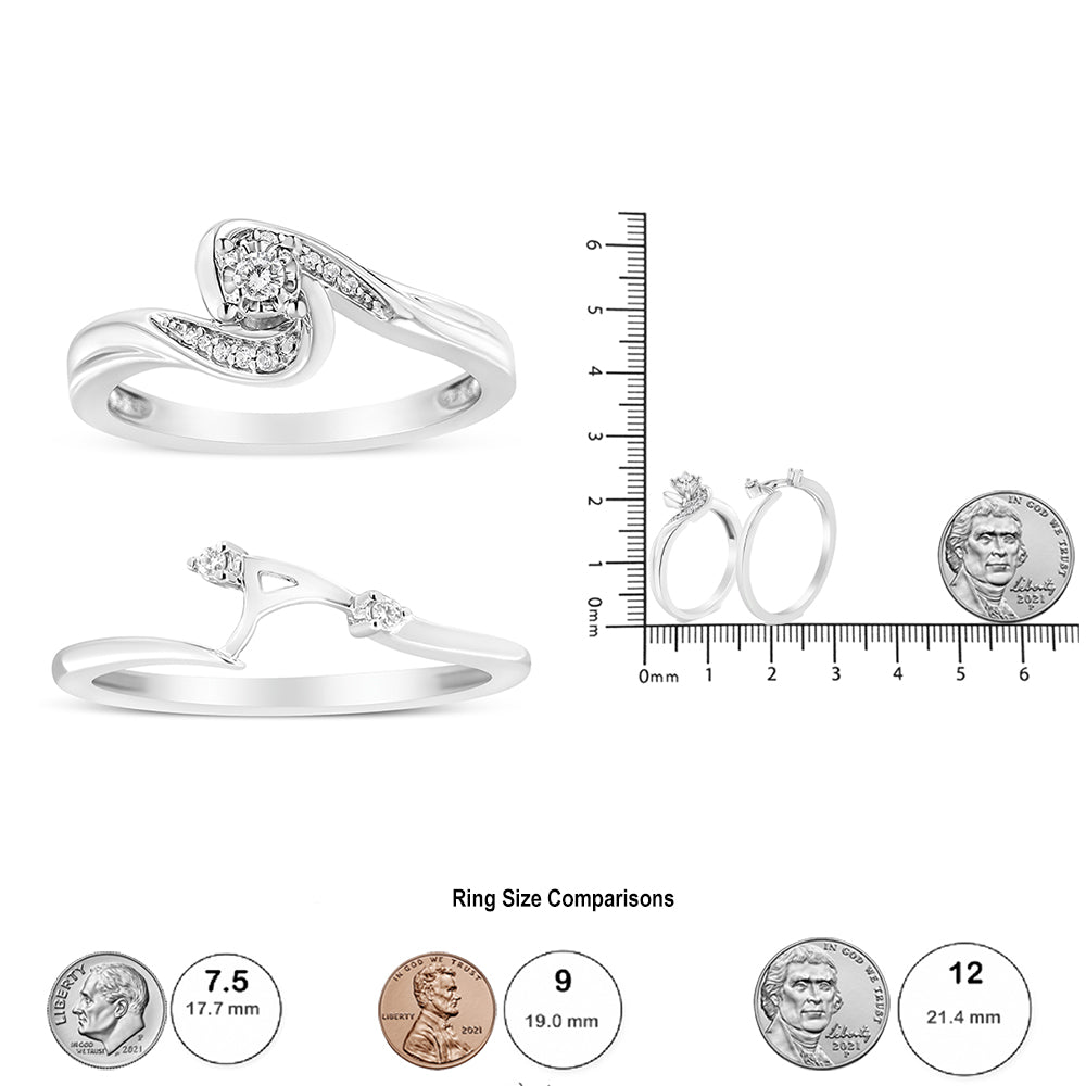 .925 Sterling Silver 1/10 Cttw Diamond Swirl and Bypass Bridal Set Ring and Band (I - J Color, I3 Clarity) - Tuesday Morning - Rings