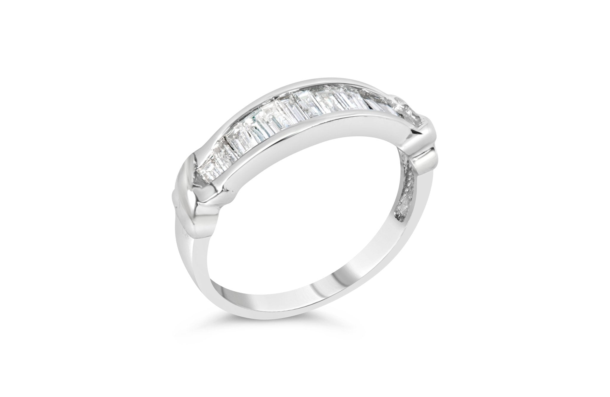 .925 Sterling Silver 1/2 Cttw Baguette Cut Diamond Channel Set X - Station Wedding Ring (H - I Color, I1 - I2 Clarity) - Tuesday Morning - Rings