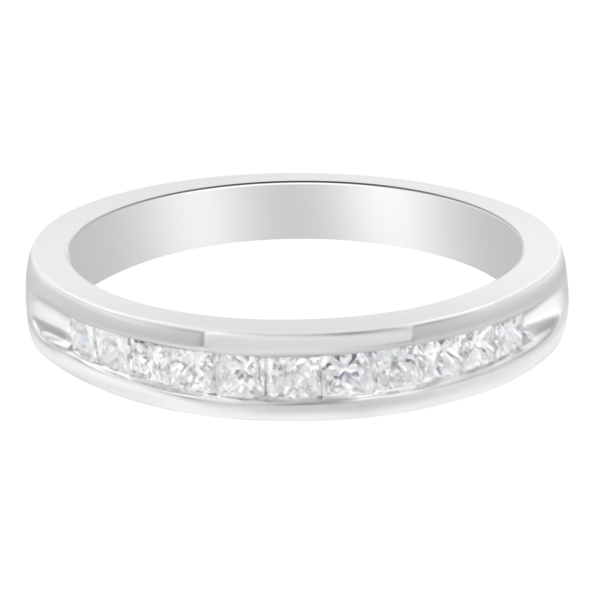 .925 Sterling Silver 1/2 Cttw Princess - Cut Diamond Channel - Set Half - Eternity Wedding or Anniversary Band Ring (H - I Color, I2 Clarity) - Tuesday Morning - Rings