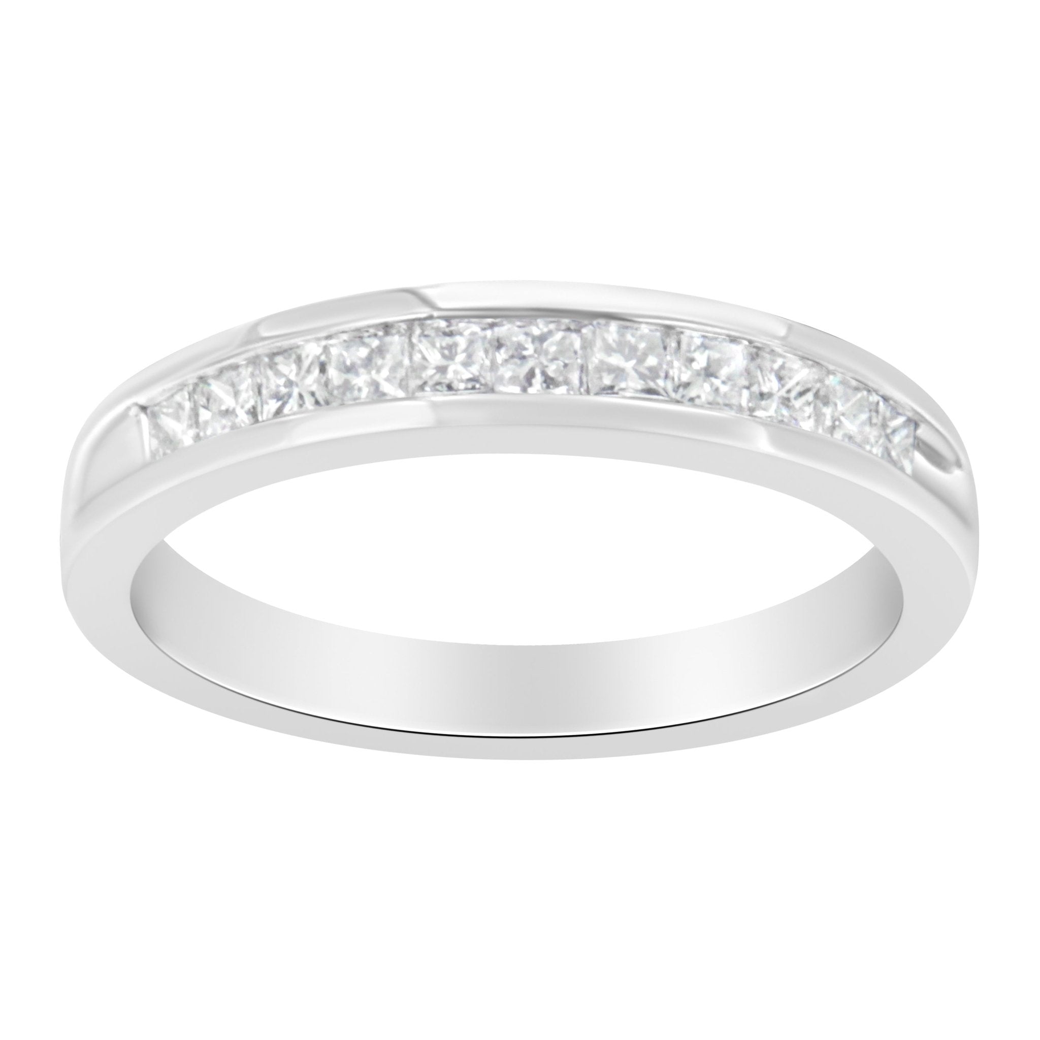 .925 Sterling Silver 1/2 Cttw Princess - Cut Diamond Channel - Set Half - Eternity Wedding or Anniversary Band Ring (H - I Color, I2 Clarity) - Tuesday Morning - Rings