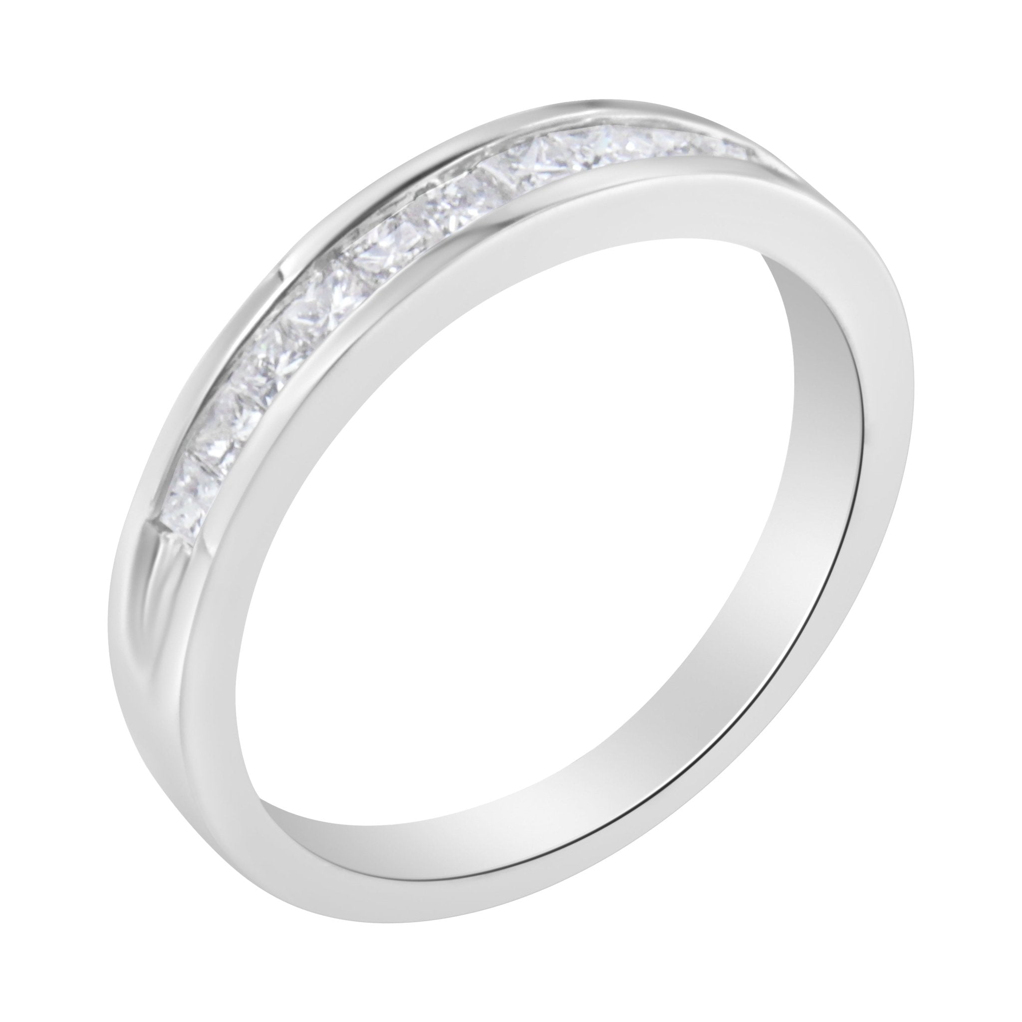 .925 Sterling Silver 1/2 Cttw Princess - Cut Diamond Channel - Set Half - Eternity Wedding or Anniversary Band Ring (H - I Color, I2 Clarity) - Tuesday Morning - Rings