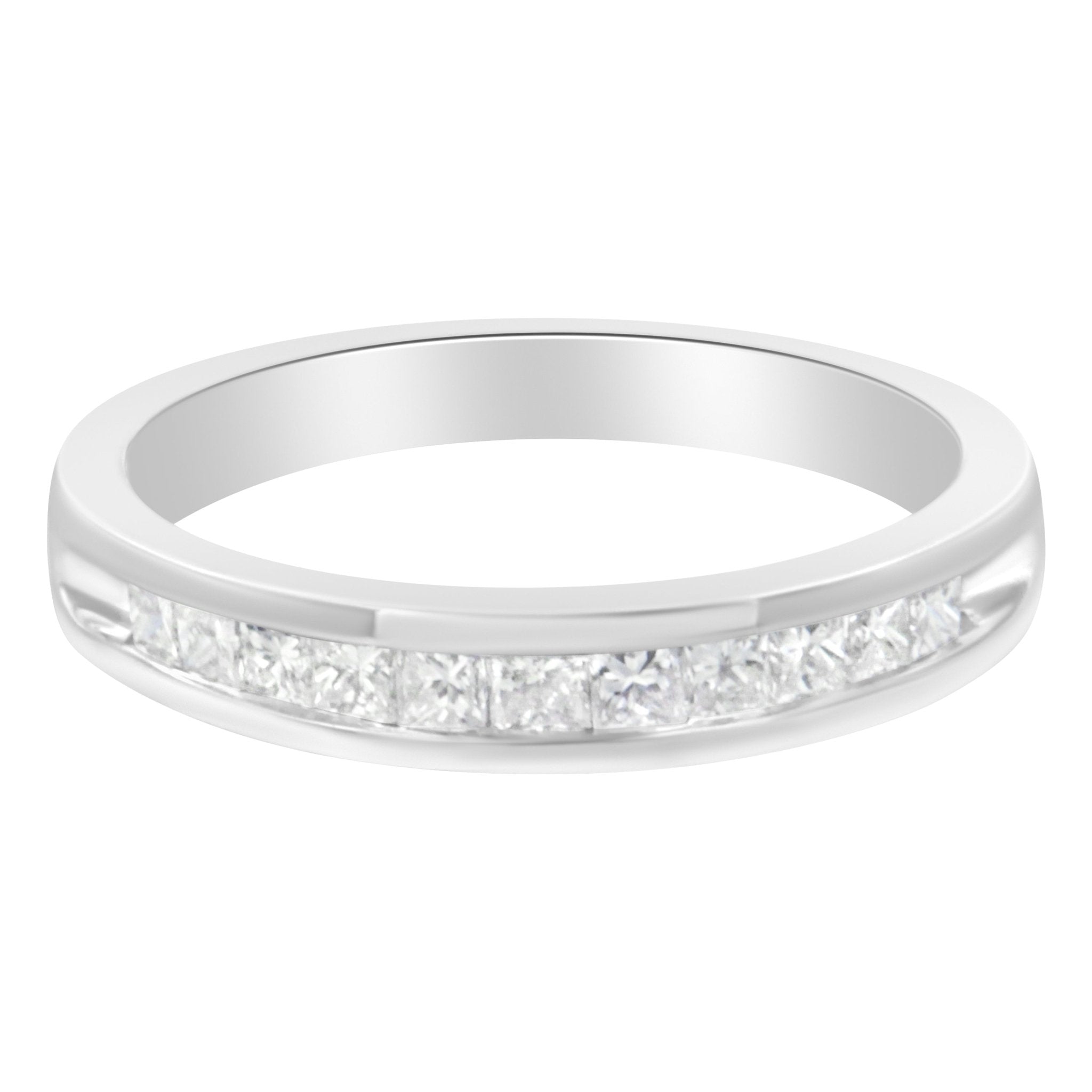 .925 Sterling Silver 1/2 Cttw Princess - Cut Diamond Channel - Set Half - Eternity Wedding or Anniversary Band Ring (H - I Color, I2 Clarity) - Tuesday Morning - Rings