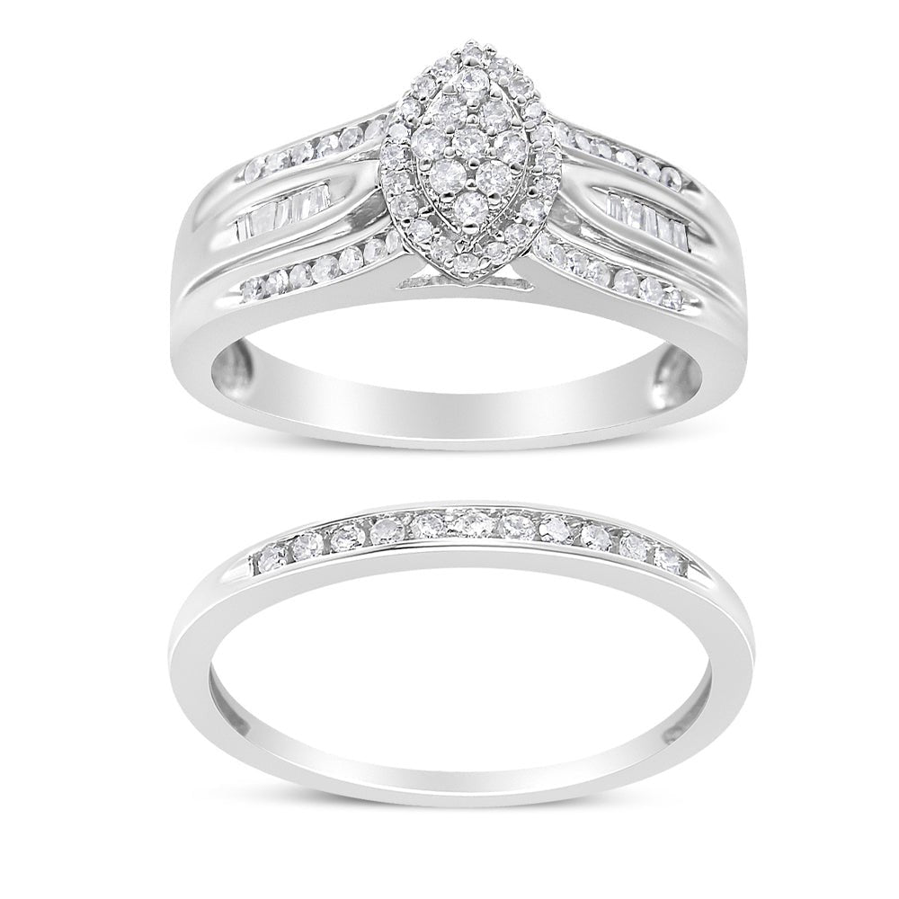 .925 Sterling Silver 1/2 Cttw Round and Baguette - Cut Diamond Engagement Bridal Set (I - J Color, I1 - I2 Clarity) - Tuesday Morning - Engagement Rings