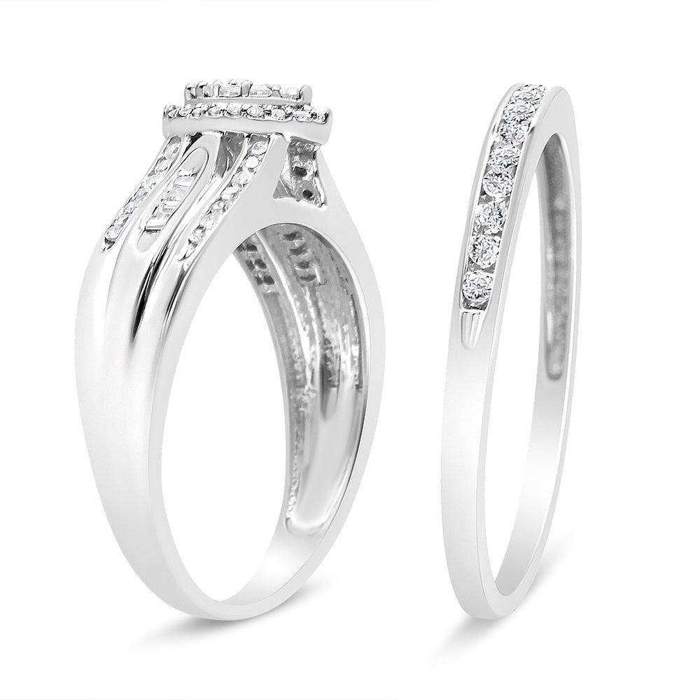 .925 Sterling Silver 1/2 Cttw Round and Baguette - Cut Diamond Engagement Bridal Set (I - J Color, I1 - I2 Clarity) - Tuesday Morning - Engagement Rings