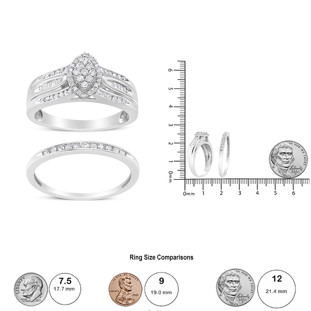 .925 Sterling Silver 1/2 Cttw Round and Baguette - Cut Diamond Engagement Bridal Set (I - J Color, I1 - I2 Clarity) - Tuesday Morning - Engagement Rings