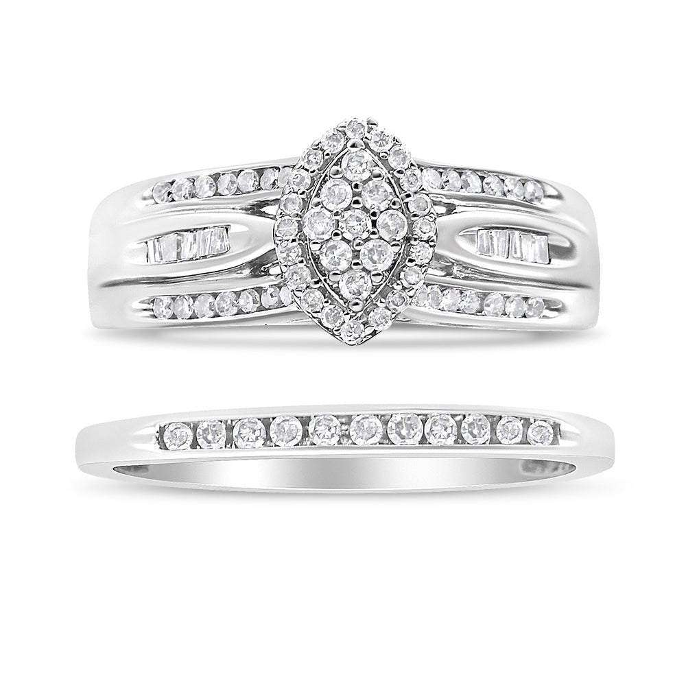 .925 Sterling Silver 1/2 Cttw Round and Baguette - Cut Diamond Engagement Bridal Set (I - J Color, I1 - I2 Clarity) - Tuesday Morning - Engagement Rings