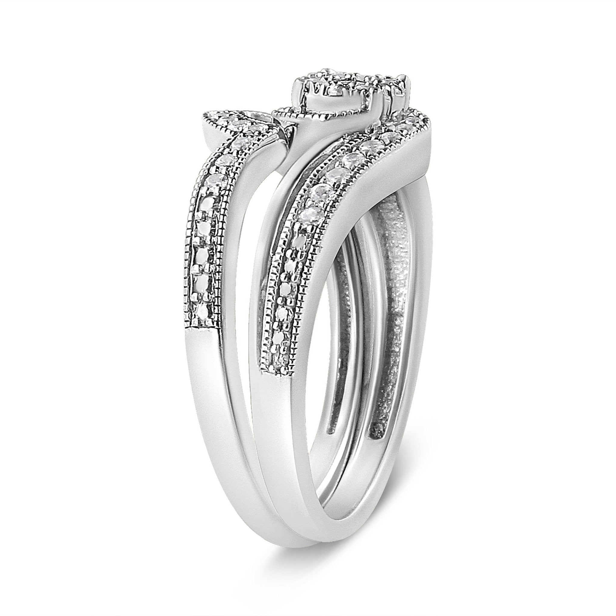 .925 Sterling Silver 1/3ct Cttw Multi - Diamond Bypass Vintage - Style Bridal Set Ring and Band - Tuesday Morning - Rings