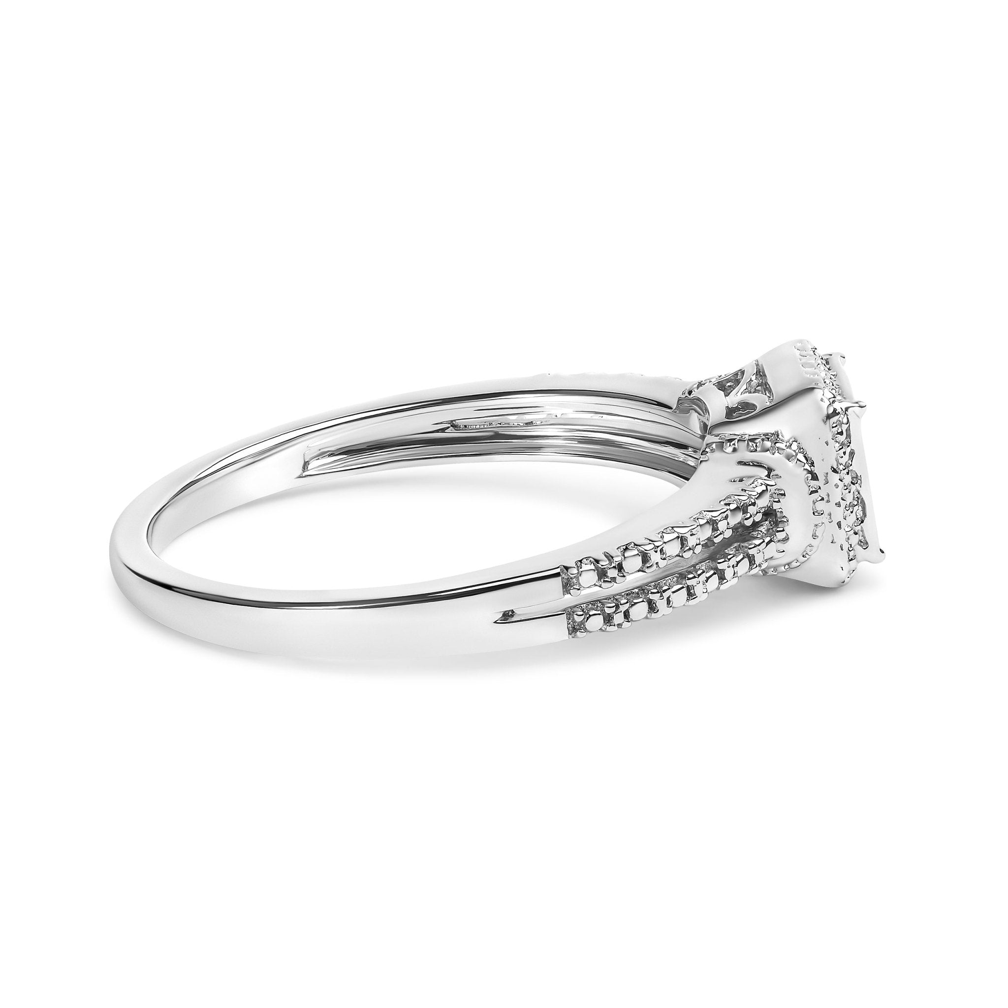 .925 Sterling Silver 1/4 Cttw Princess - cut Diamond Composite Ring with Beaded Halo (H - I Color, SI1 - SI2 Clarity) - Tuesday Morning - Rings