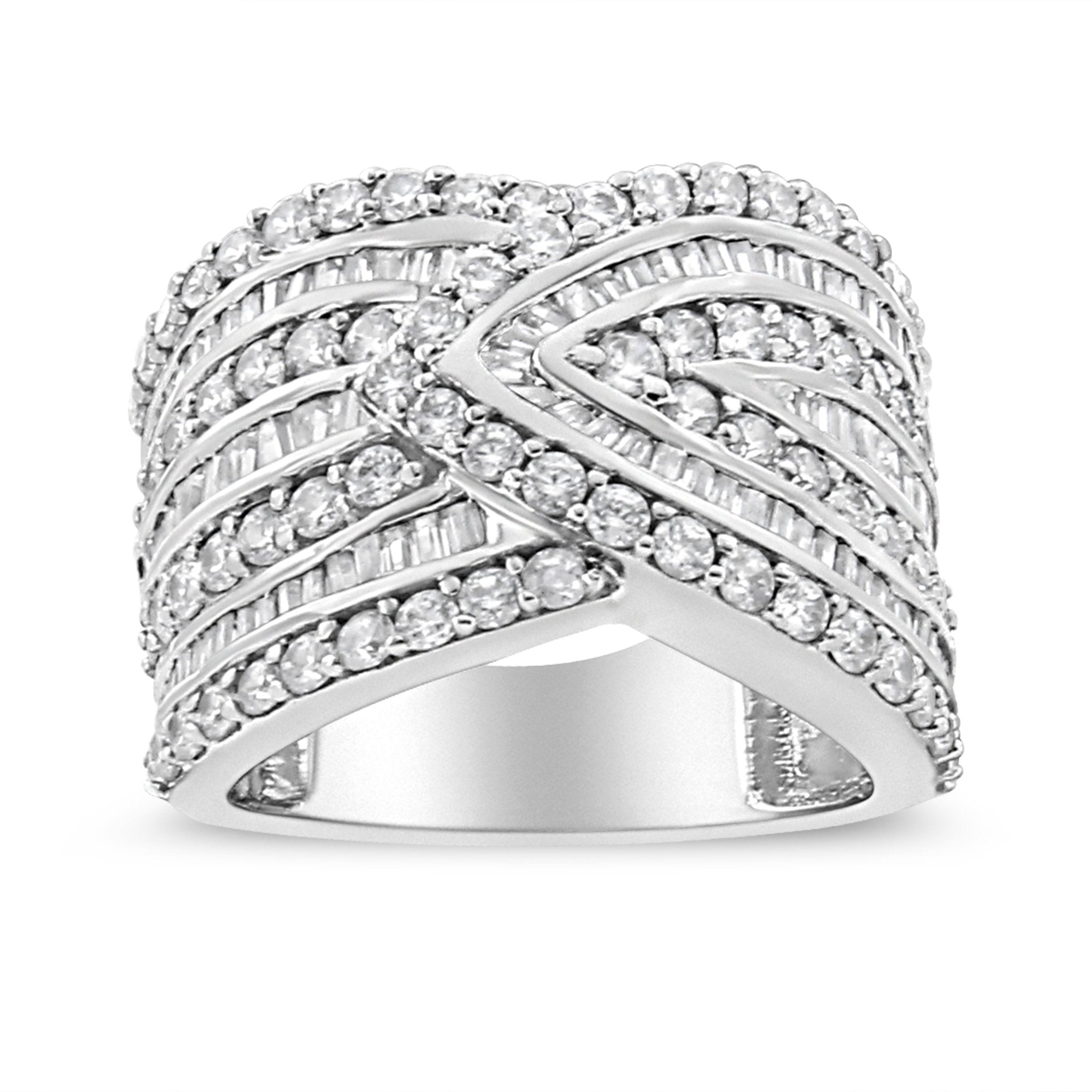 .925 Sterling Silver 2 3/8 Cttw Diamond Multi Row Overlay Band Ring ( J - K Color, I3 Clarity) - Tuesday Morning - Rings