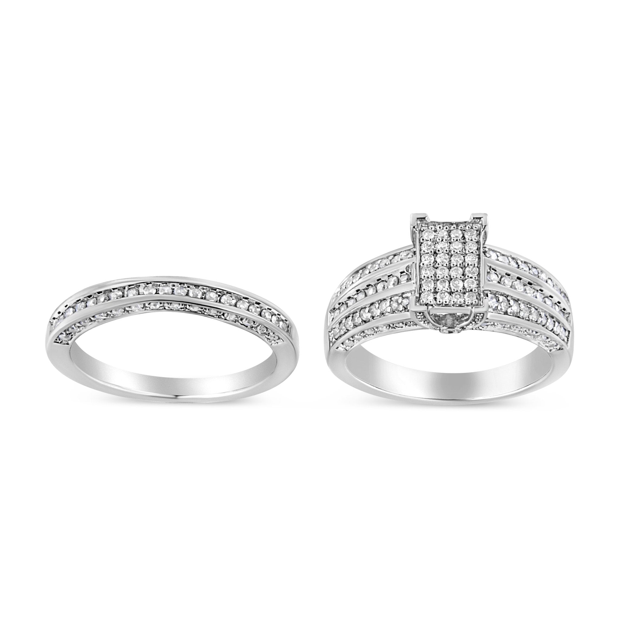 .925 Sterling Silver 3/4 Cttw Prong Set Round Diamond Composite Engagement Ring and Band Set (I - J Color, I3 Clarity) - Tuesday Morning - Engagement Rings