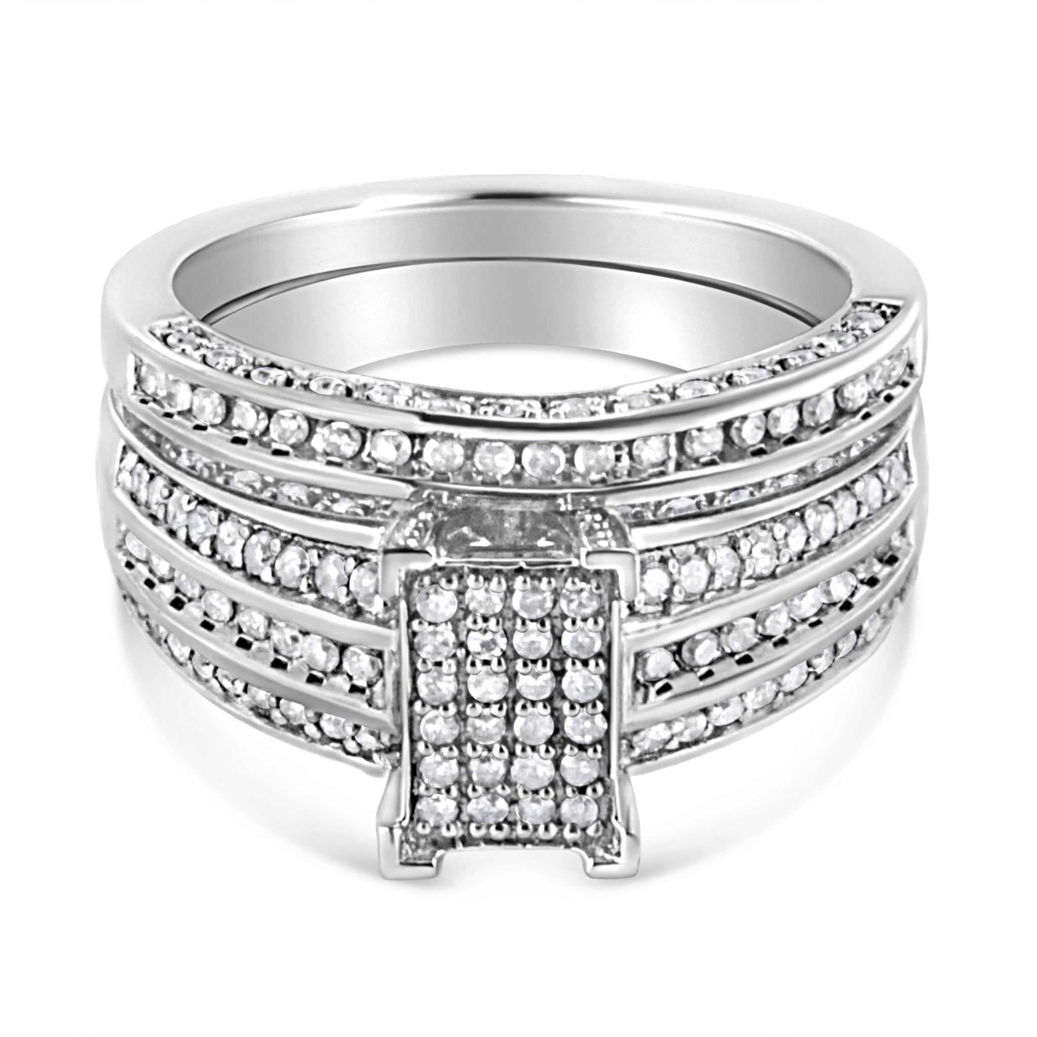 .925 Sterling Silver 3/4 Cttw Prong Set Round Diamond Composite Engagement Ring and Band Set (I - J Color, I3 Clarity) - Tuesday Morning - Engagement Rings