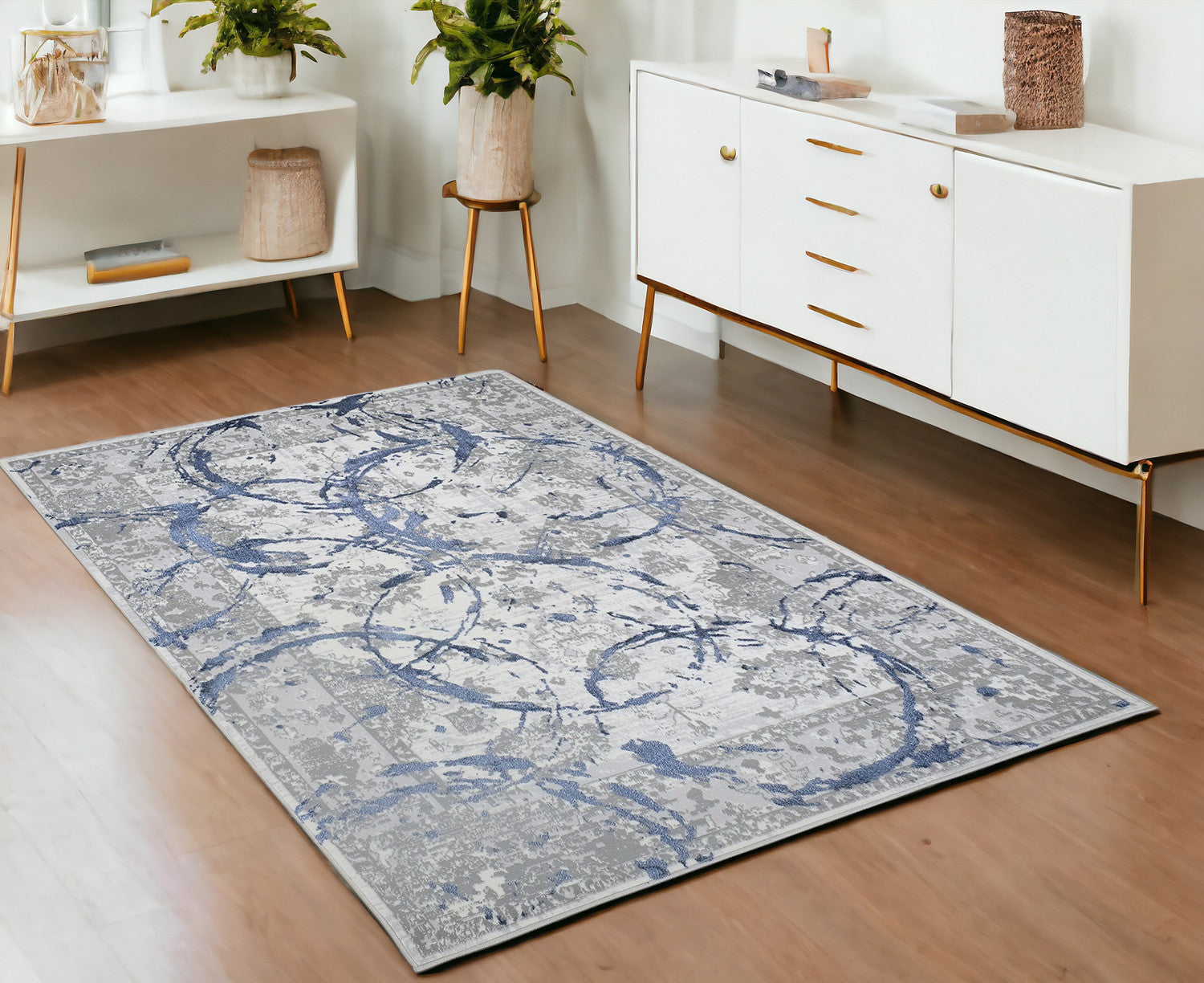 Navy Blue Abstract Area Rug