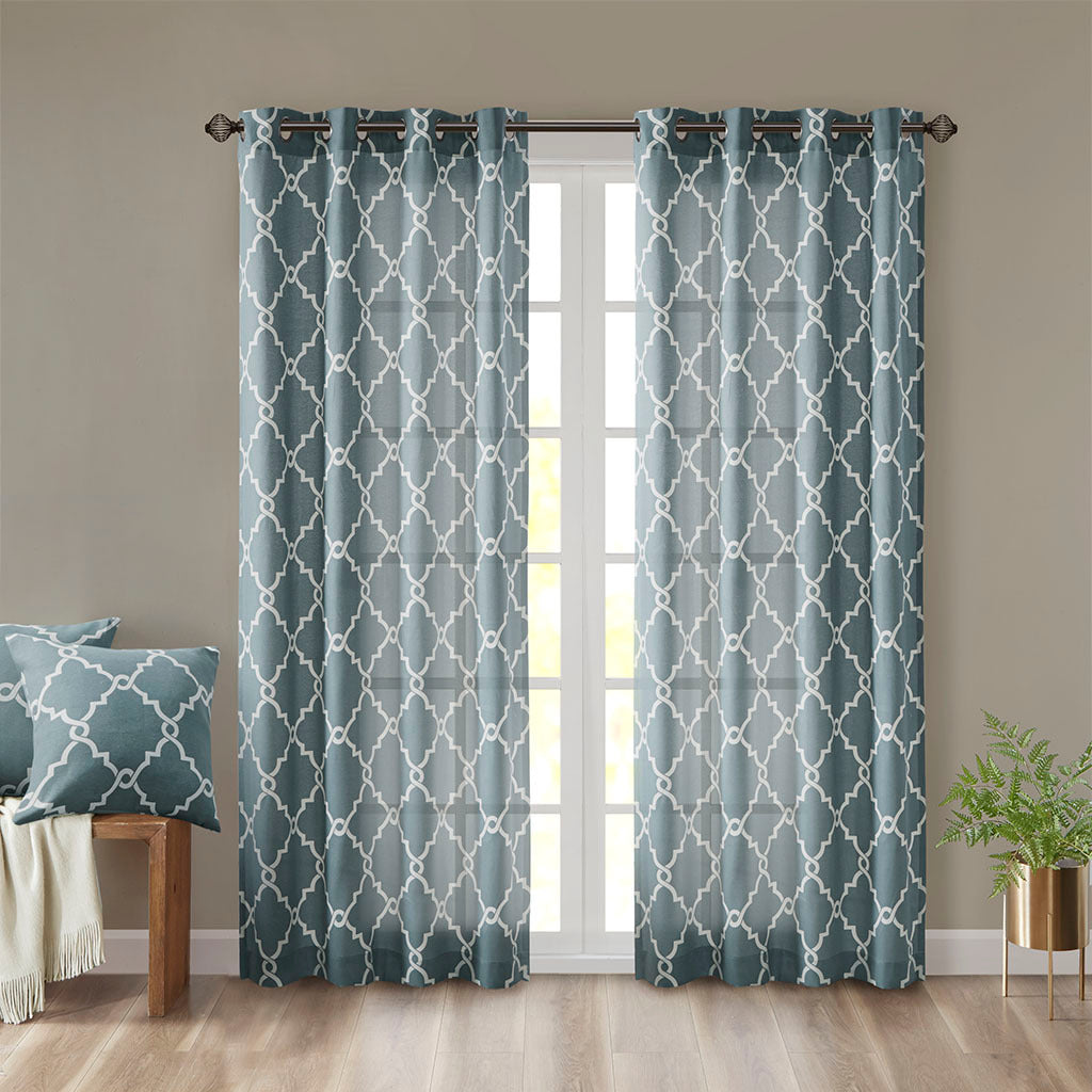 Fretwork Print Grommet Top Window Curtain Panel - Tuesday Morning