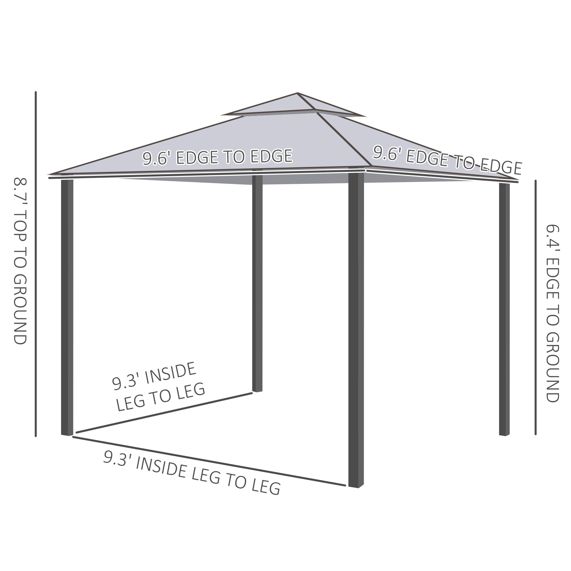 9.6' x 9.6' Patio Gazebo, Outdoor Canopy Shelter with 2 - Tier Roof and Netting, Gray - Tuesday Morning - Gazebos