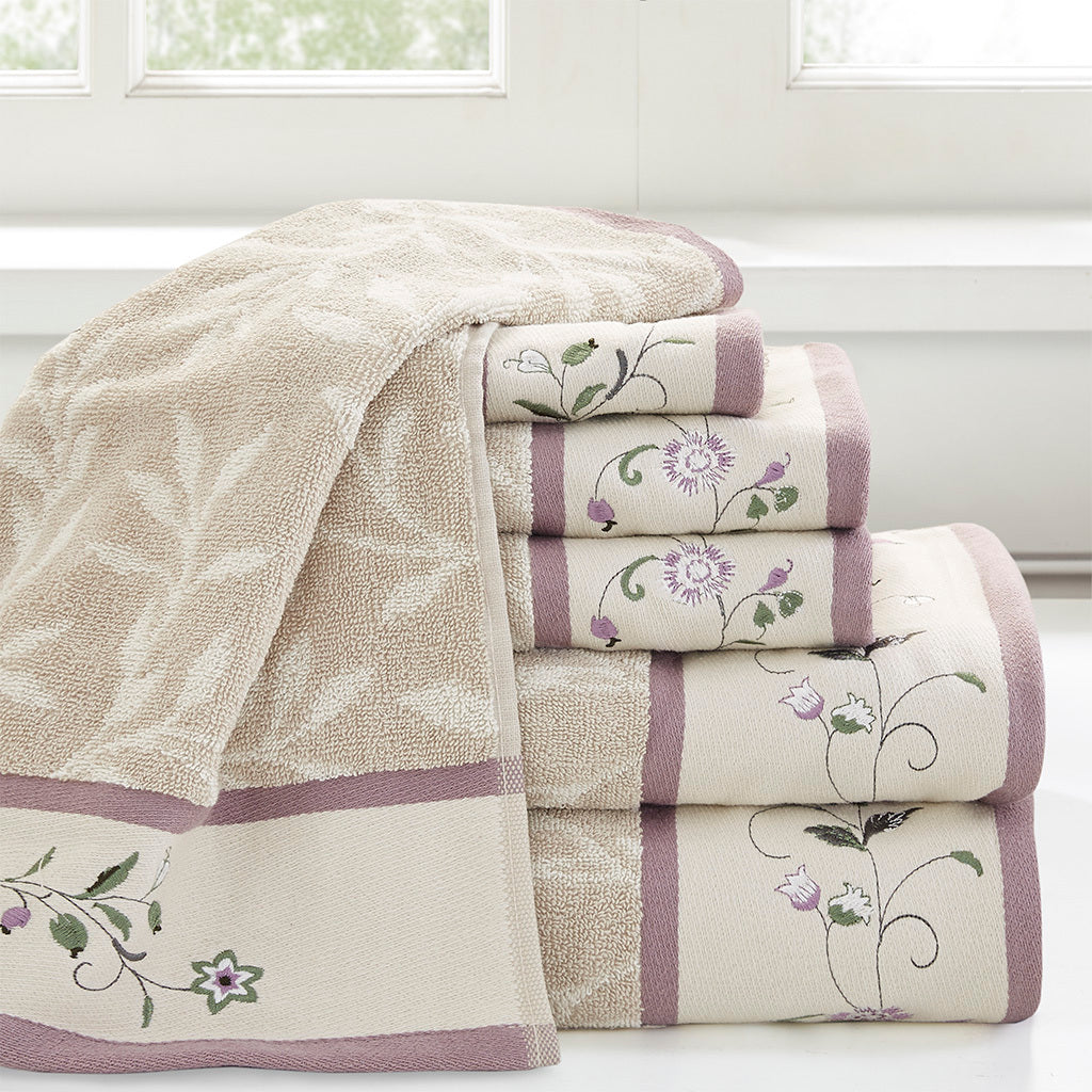 Embroidered Cotton Jacquard 6 Piece Towel Set