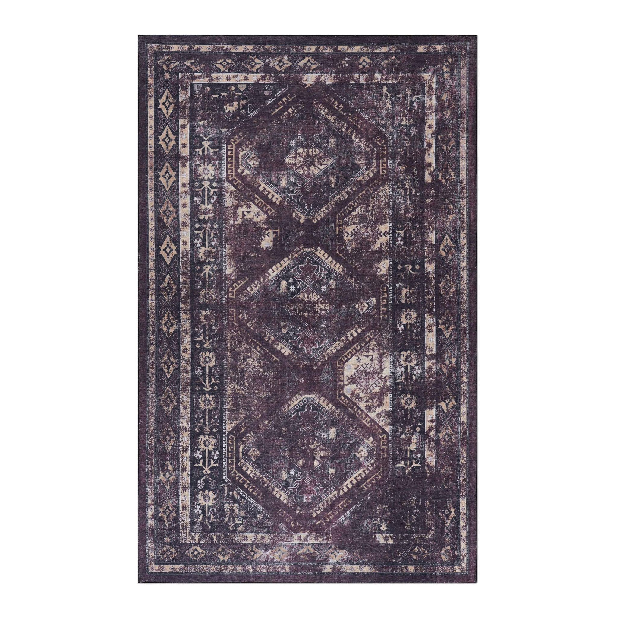 9x12 Area Rug, Washable Rug, Low - Pile, Non - Slip, Non - Shedding, Foldable, Kid & Pet Friendly - Area Rugs for living room, bedroom, kitchen, dining room rug - Wedding Gift, (Black+Burgundy, 9'x12') - Tuesday Morning - Area Rugs