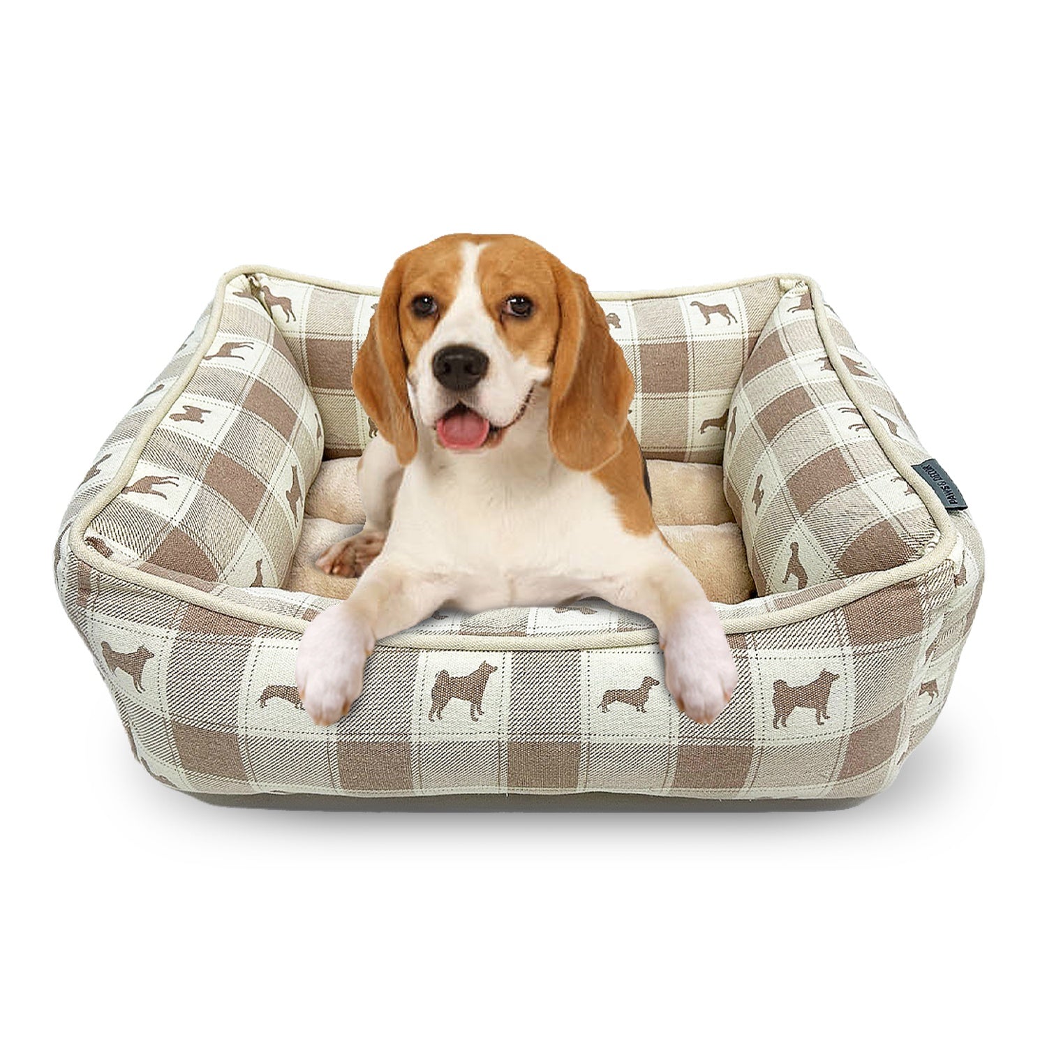 Paws and Décor All Over Plaid Dogs Cuddler Pet Bed, Ultra-Plush Printed Pet Bed