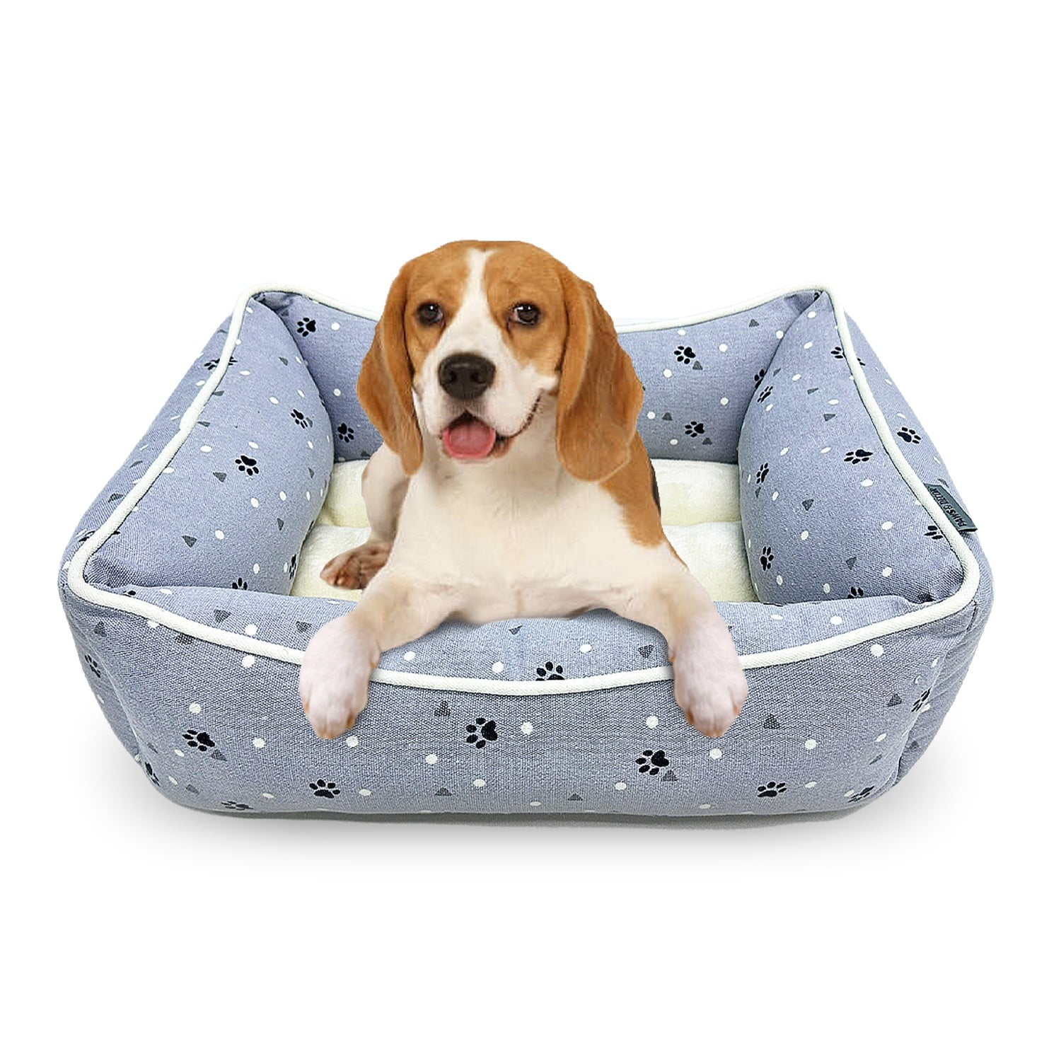 Paws and Décor All Over Paws and Dots Cuddler Pet Bed, Ultra-Plush Printed Pet Bed