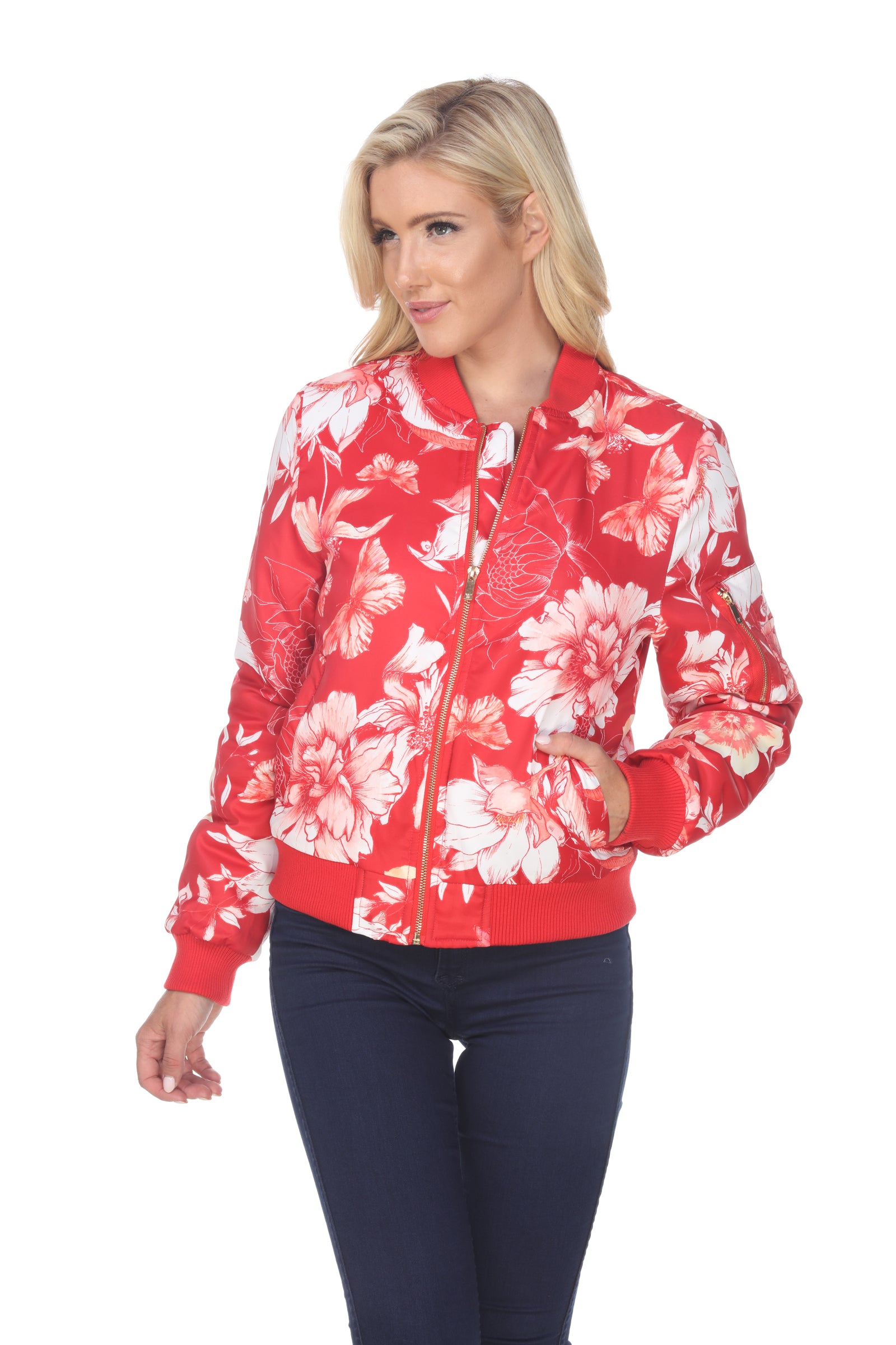 White Mark Women's Floral Bomber Jacket