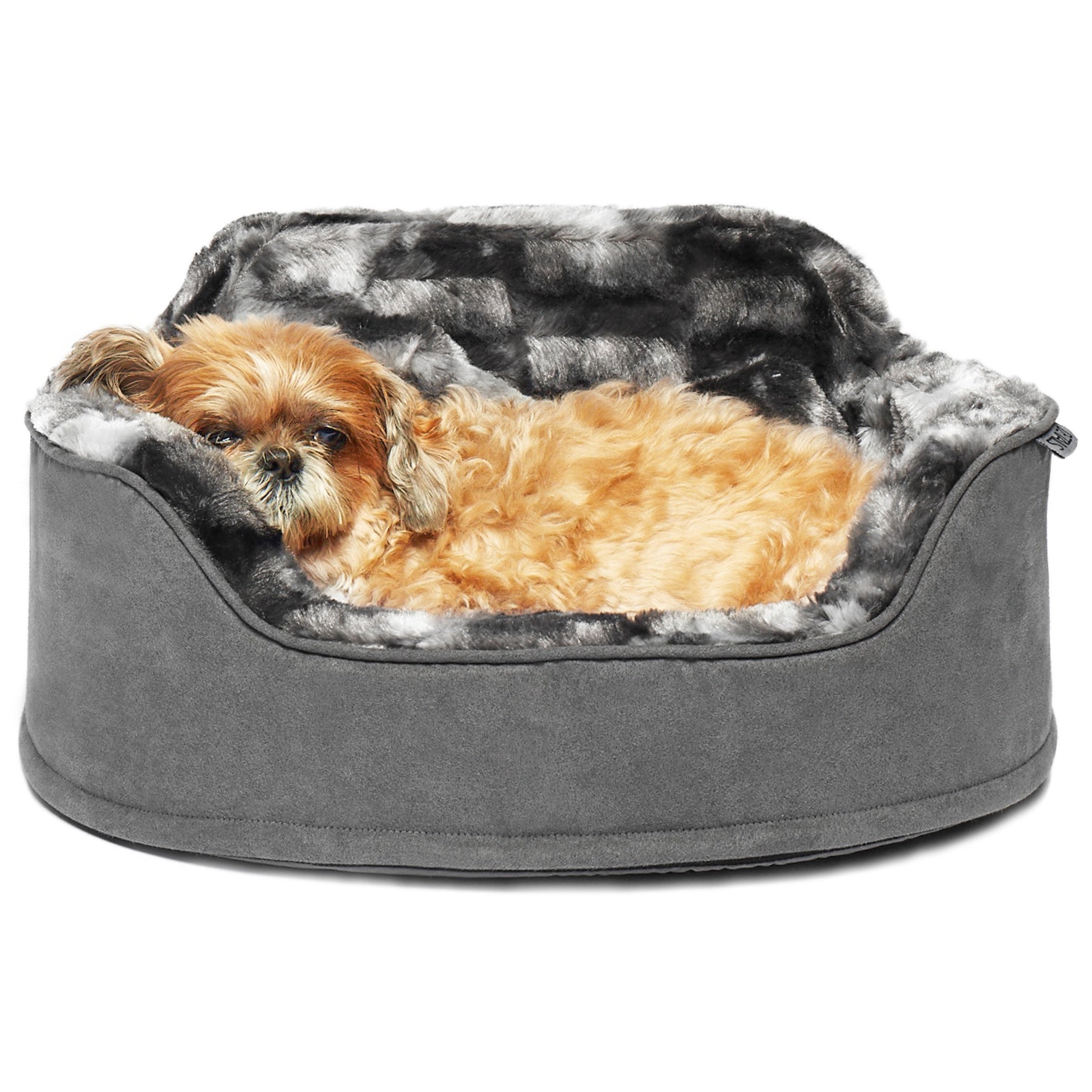 Details Princess Faux Fur Pet Bed, Plush Bolster  Sofa Bed for Small Dogs and Cats