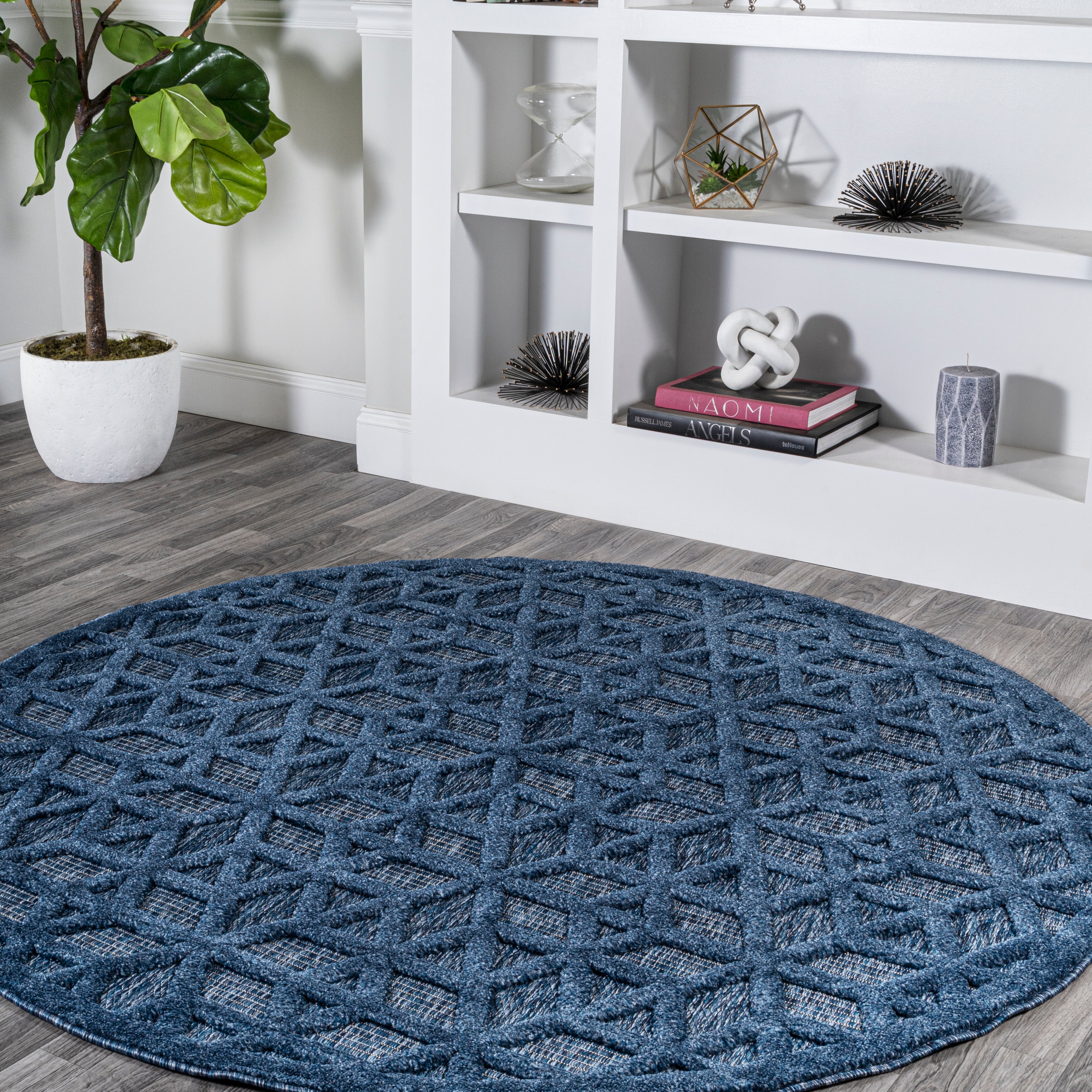 Talaia Neutral Geometric Round Indoor/Outdoor Area Rug