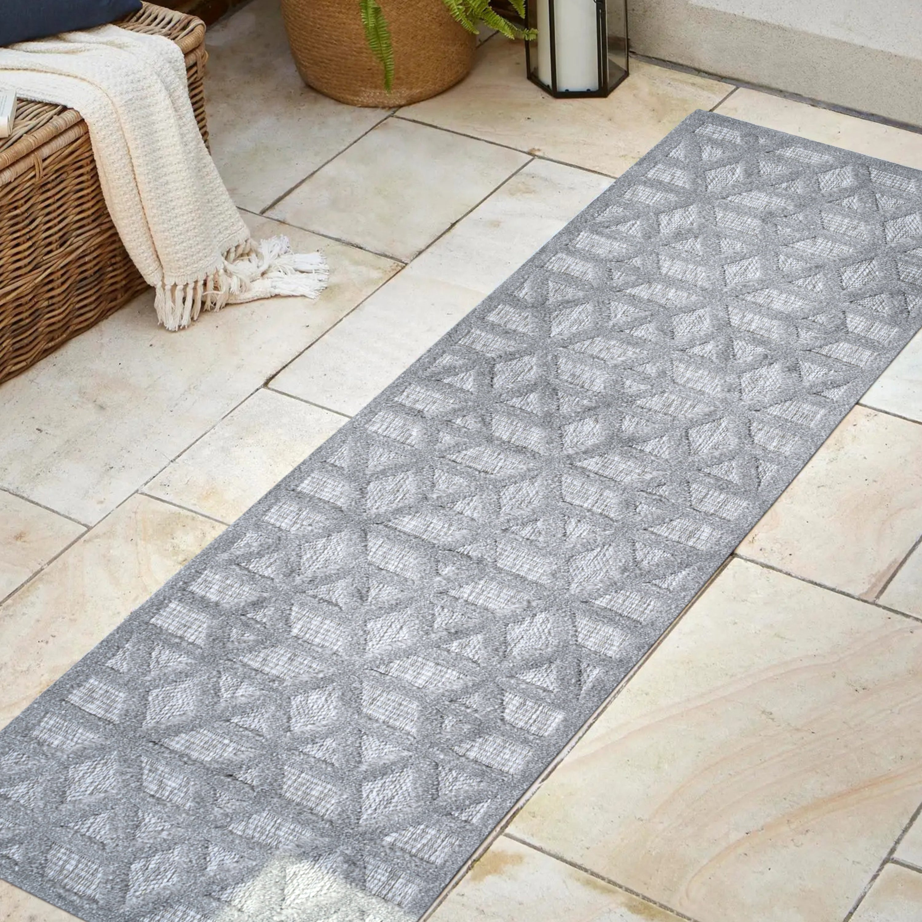 Talaia Neutral Geometric Indoor/Outdoor Runner Rug