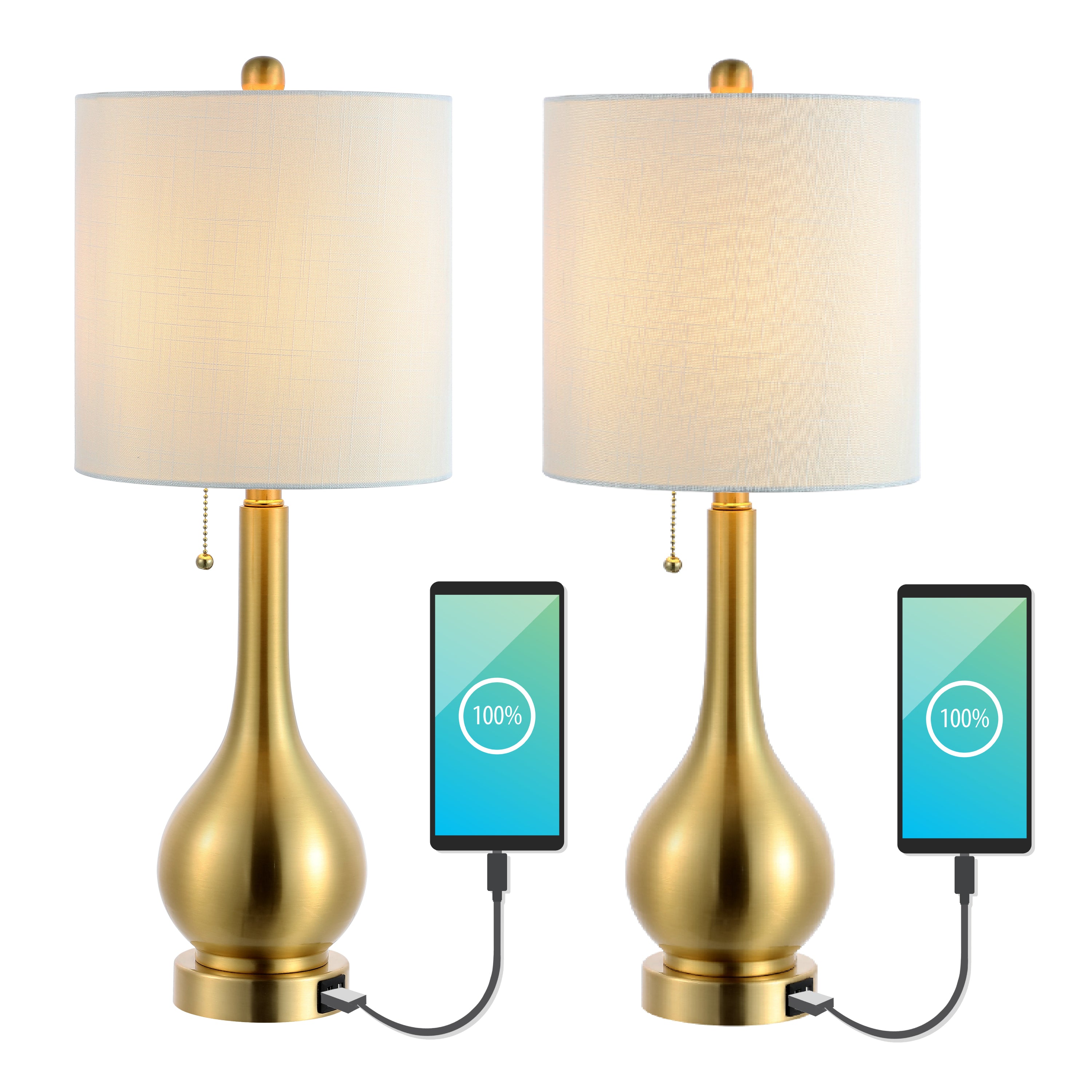 Tyler Modern Classic Gourd Iron LED Table Lamp with Pull-Chain with Dual USB Charging Port