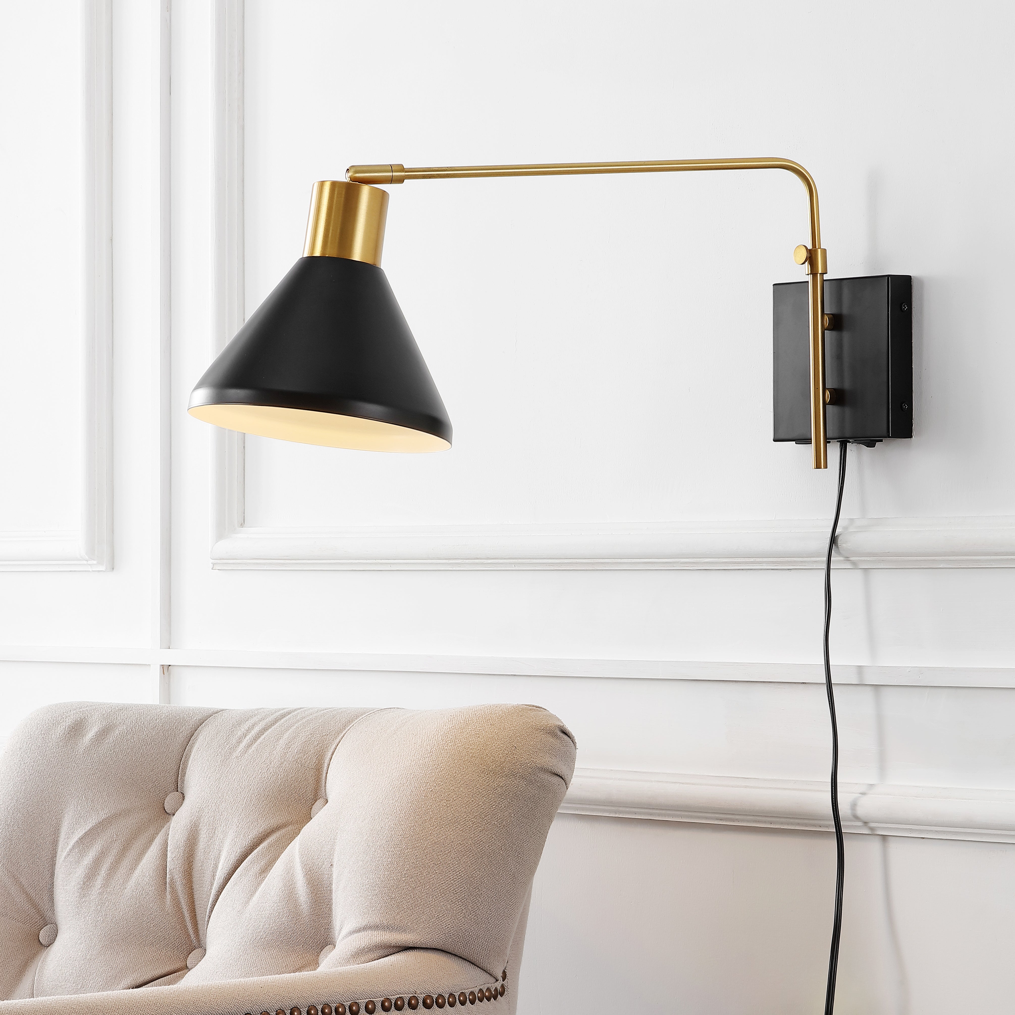 Max Swing Arm 1-Light Modern Midcentury Iron USB Charging Port LED Sconce