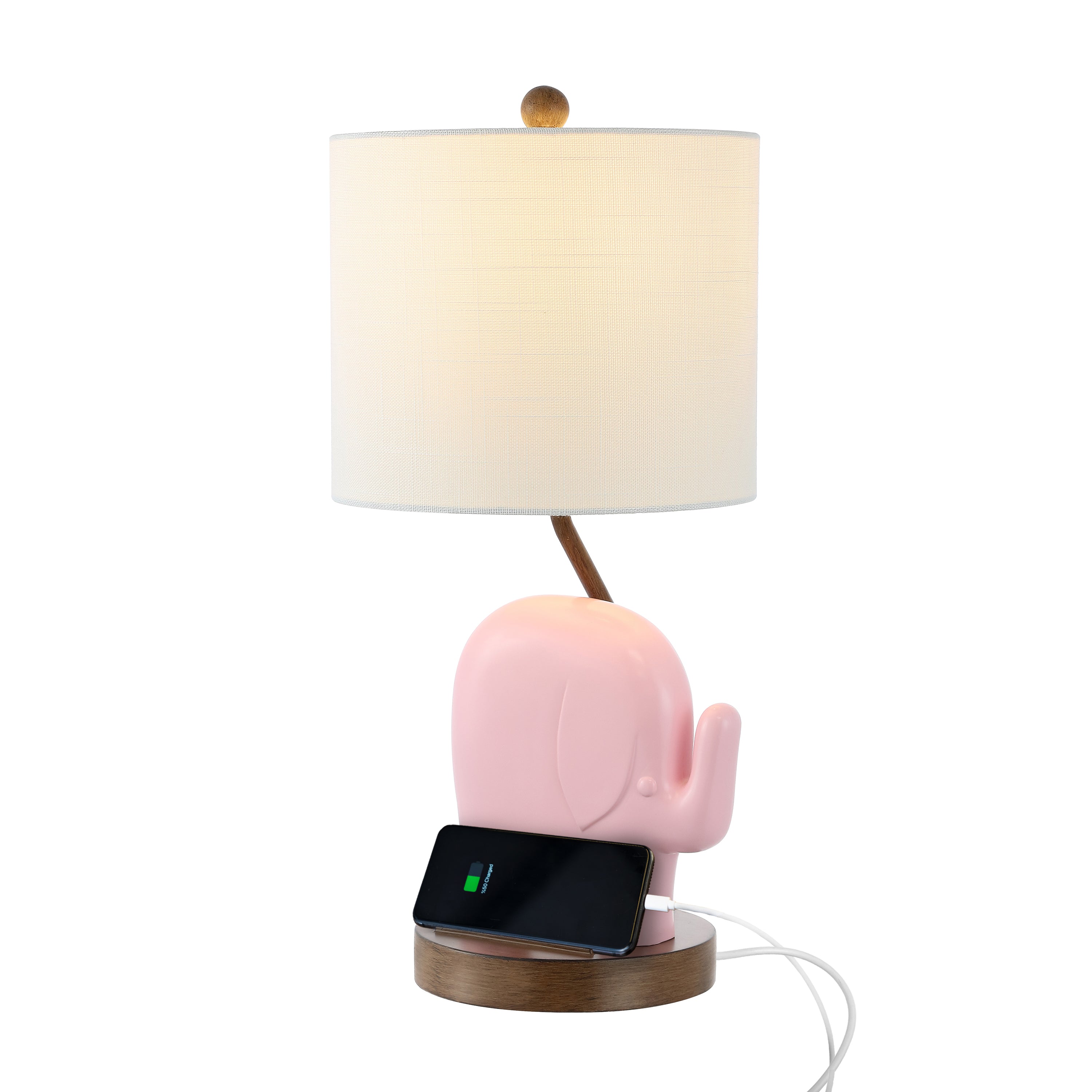 Ellie Bohemian Designer Iron/Resin Elephant LED Kids' Table Lamp with Phone Stand and USB Charging Port