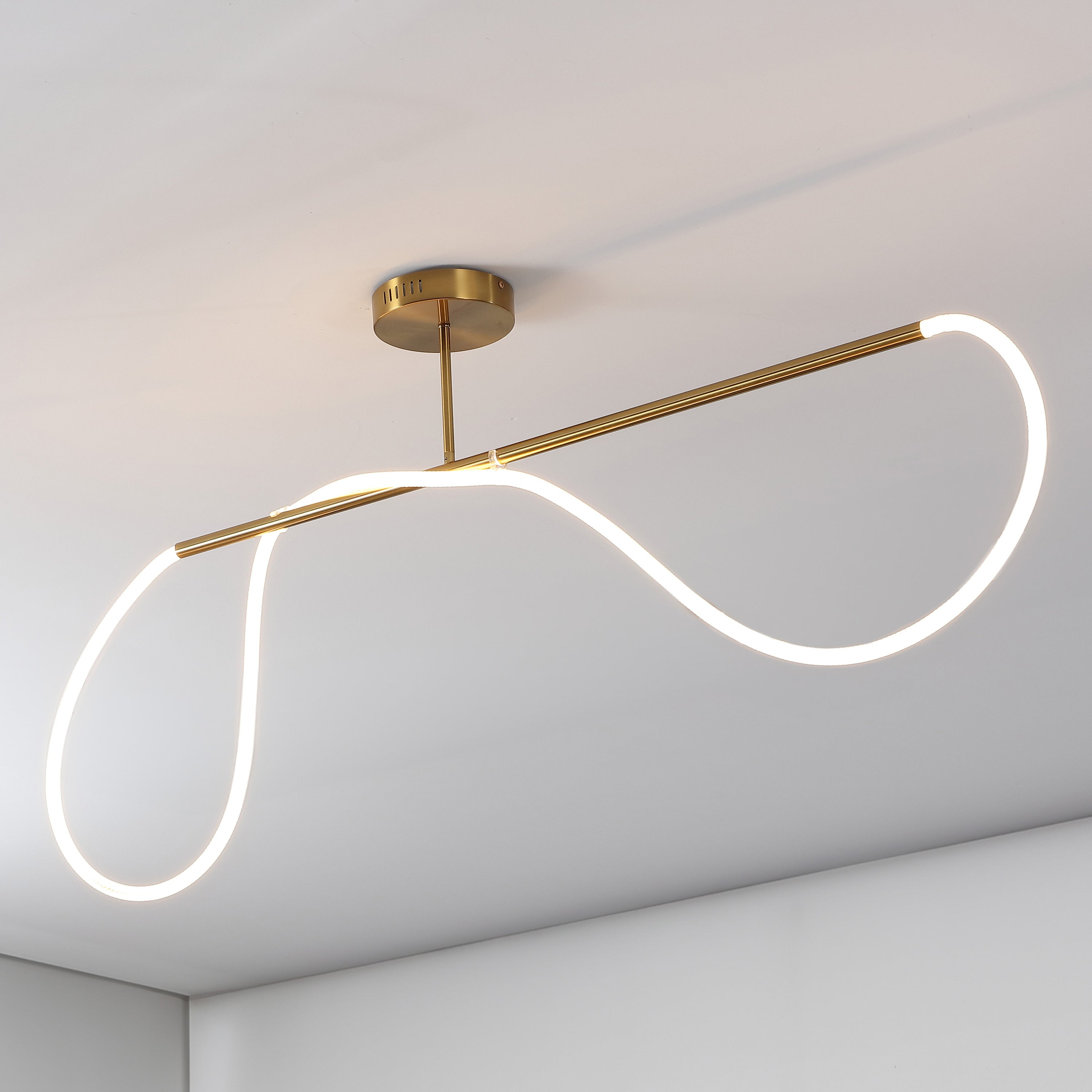 Alessio Contemporary Minimalist 360 Adjustable Silicone Neon Rope Dimmable Linear Integrated LED Flush Mount