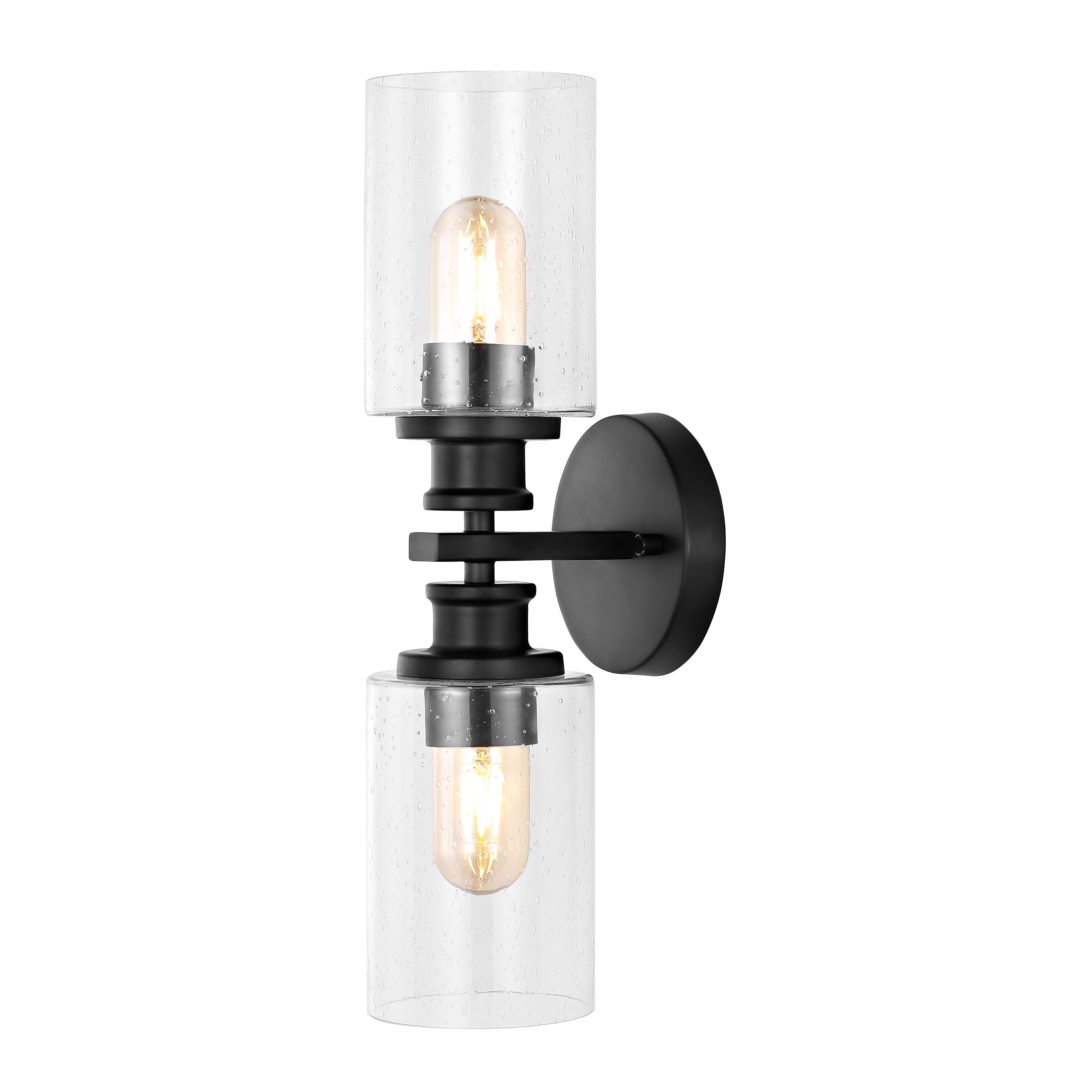 Jules Cylinder 2-Light Iron/Seeded Glass Farmhouse Contemporary LED Wall Sconce