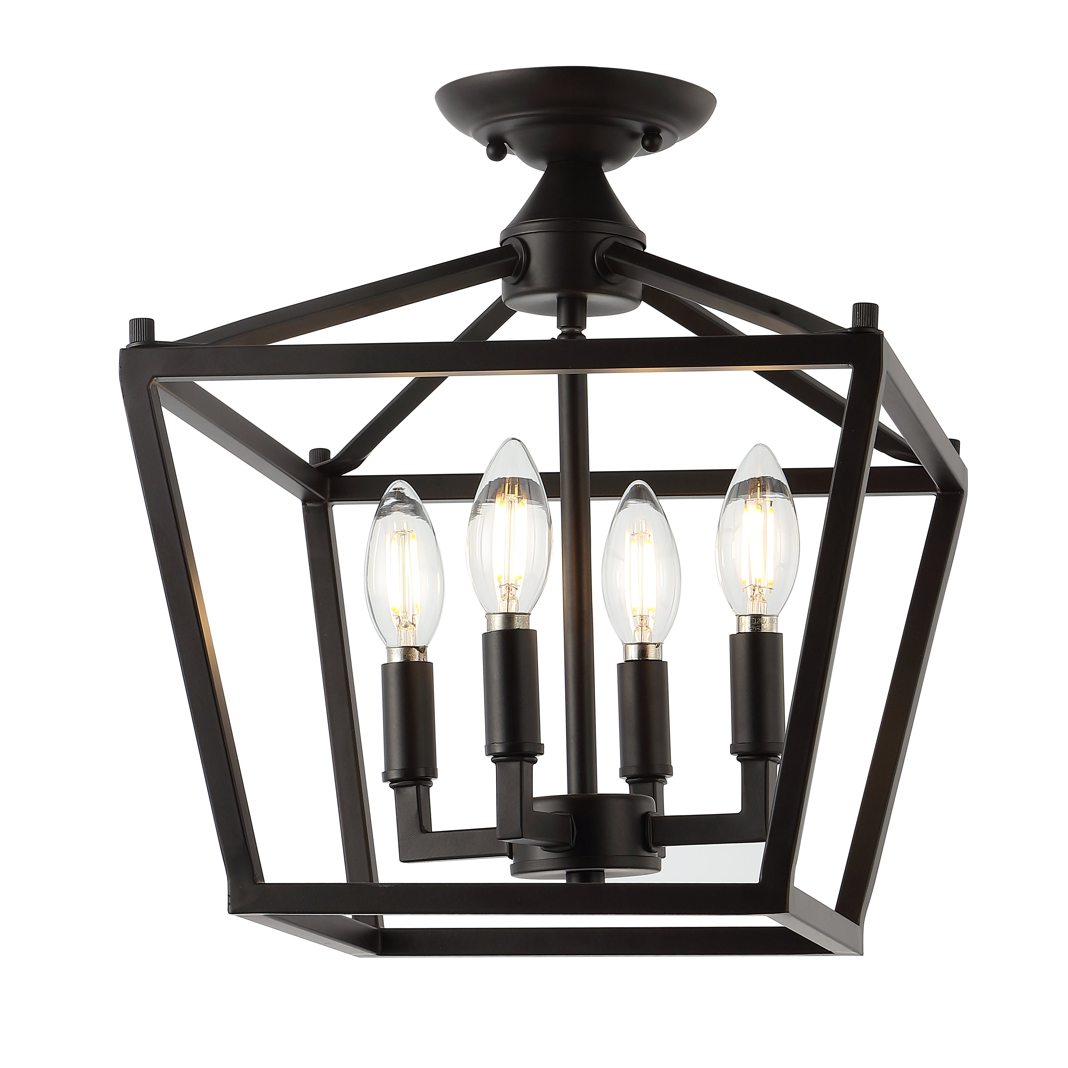 Plains 4-Light Iron Modern Farmhouse Pagoda LED Semi Flush Mount Lantern