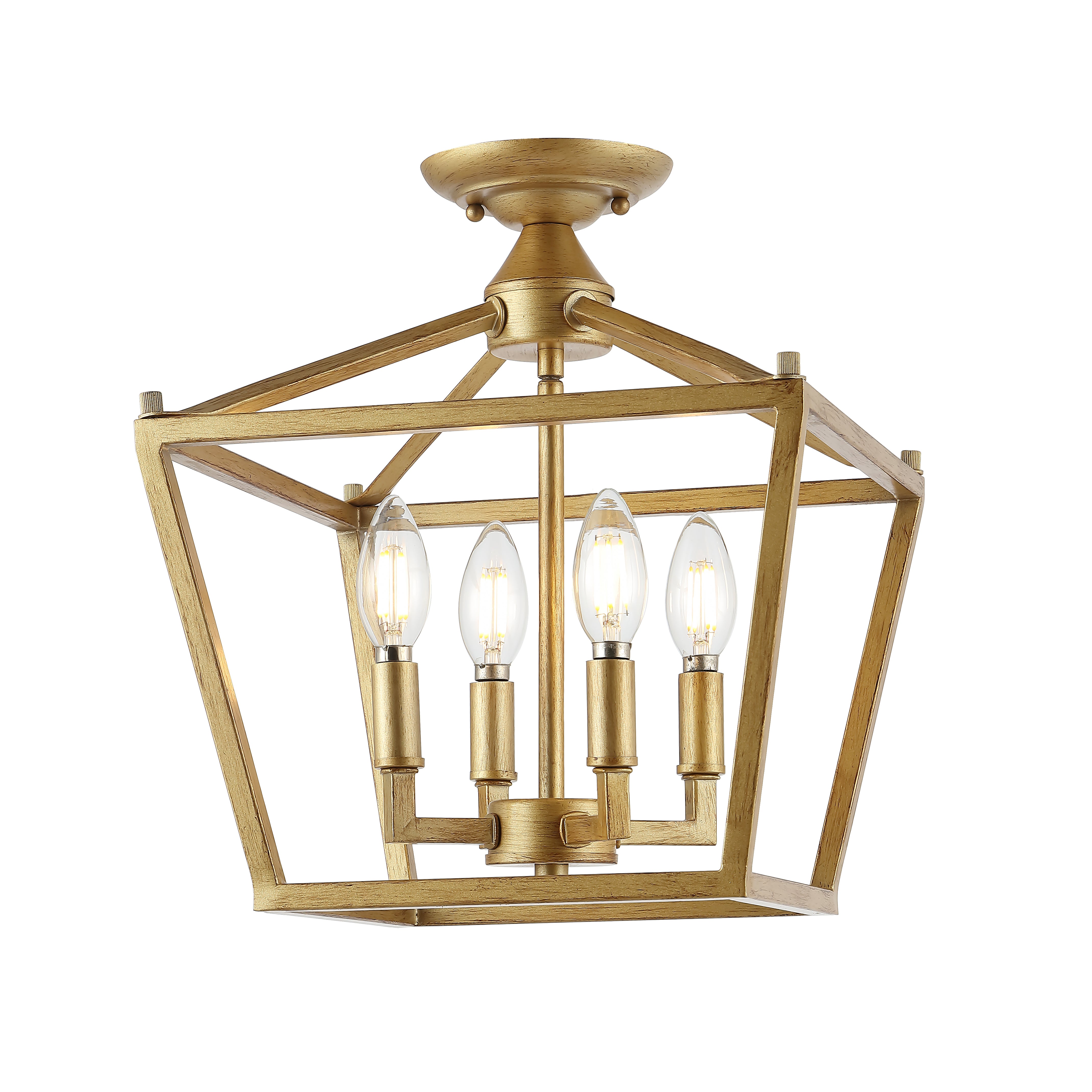 Plains 4-Light Iron Modern Farmhouse Pagoda LED Semi Flush Mount Lantern