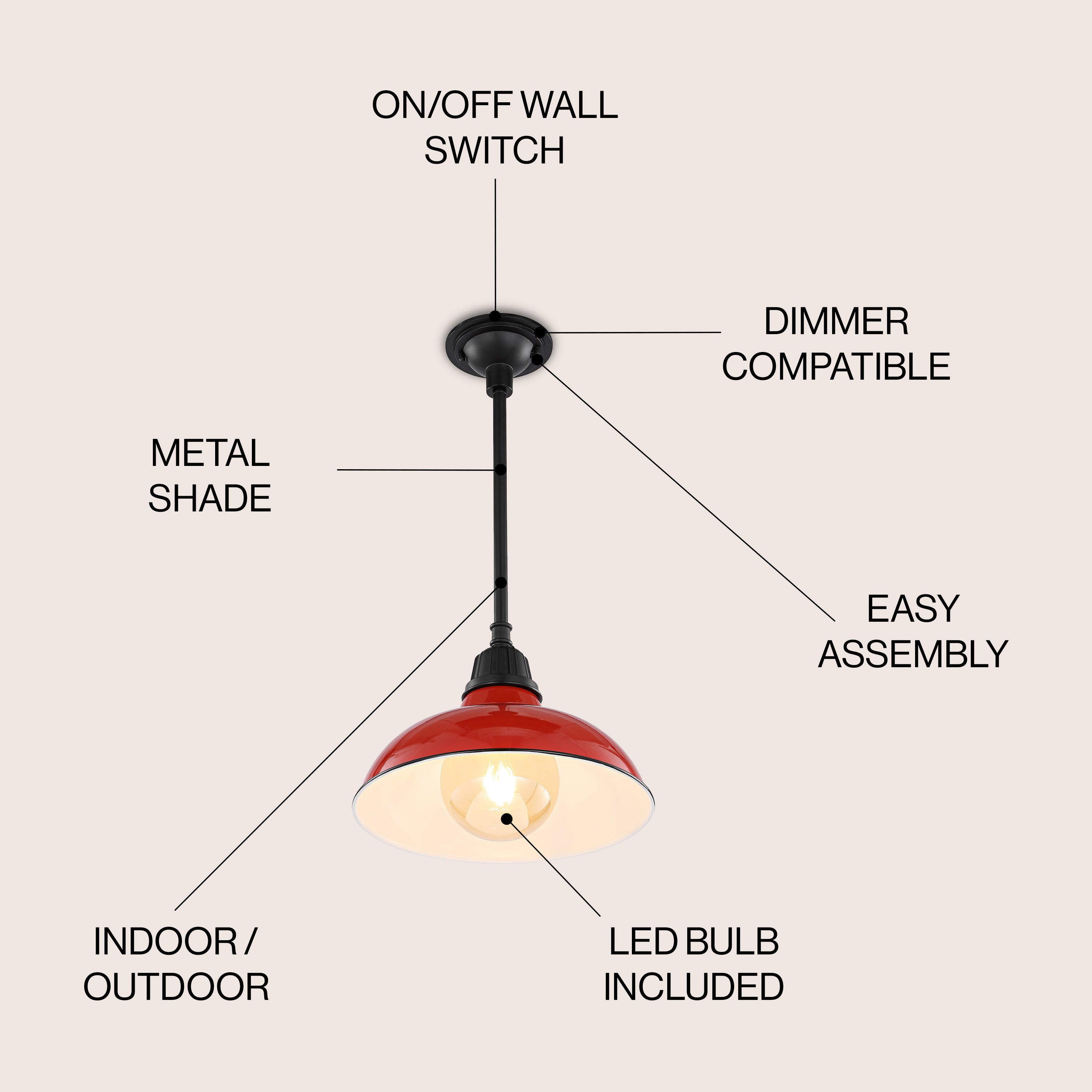 Jasper 1-Light Farmhouse Industrial Indoor/Outdoor Iron LED Pendant