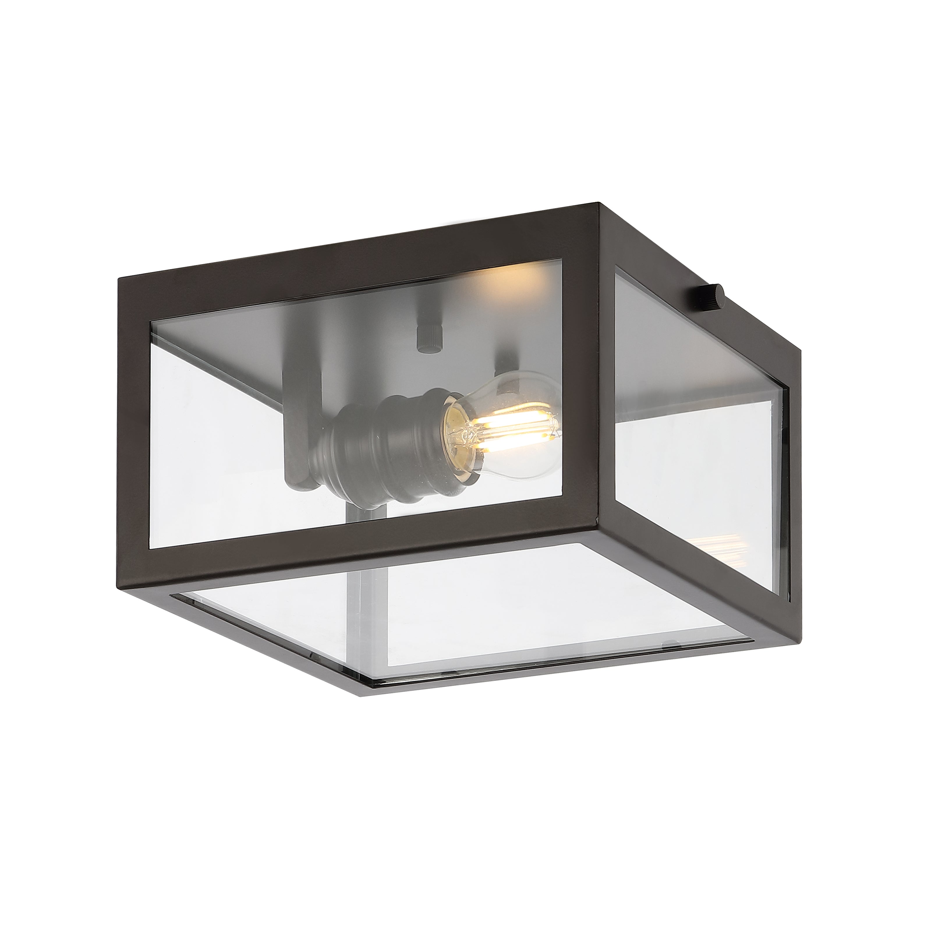 Eleanor 1-Light Farmhouse Industrial Square Iron/Glass Case LED Flush Mount